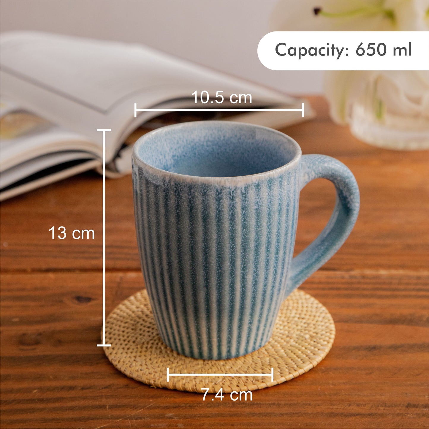 Coastal Ripple Hand-Painted Ceramic Mug – 650 ml 650ml