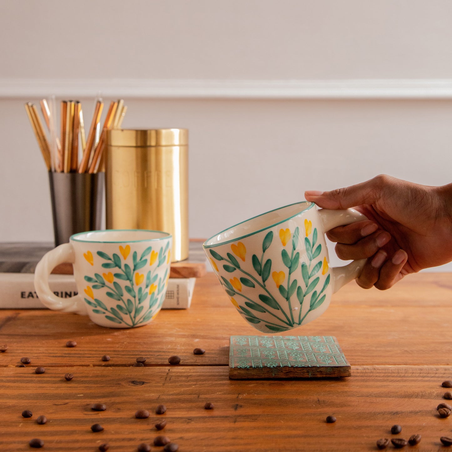 Gulmohar Grove Hand-Painted Ceramic Mug – 450 ml 450ml