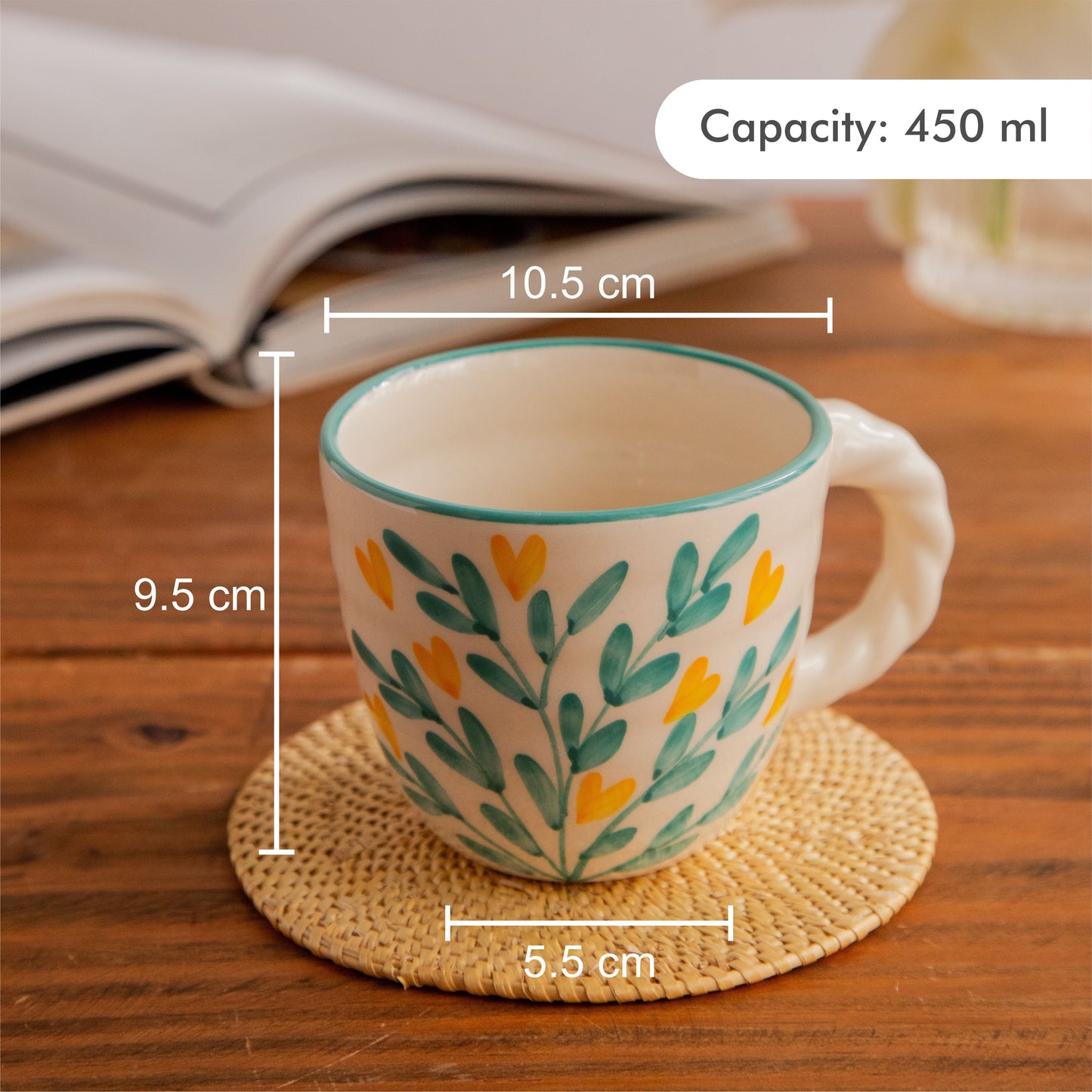 Gulmohar Grove Hand-Painted Ceramic Mug – 450 ml 450ml