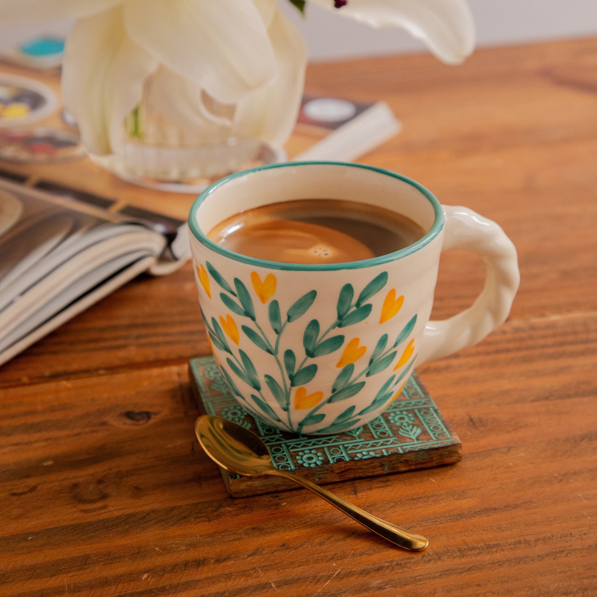 Gulmohar Grove Hand-Painted Ceramic Mug – 450 ml 450ml
