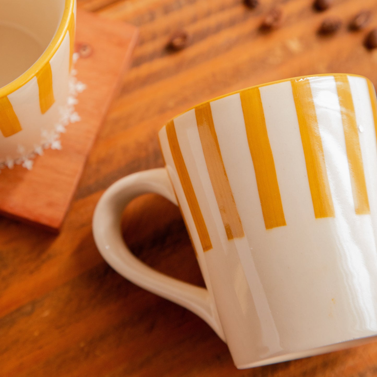 Amber Stripe Hand-Painted Ceramic Mug – 300 ml (Set of 2) 300ml
