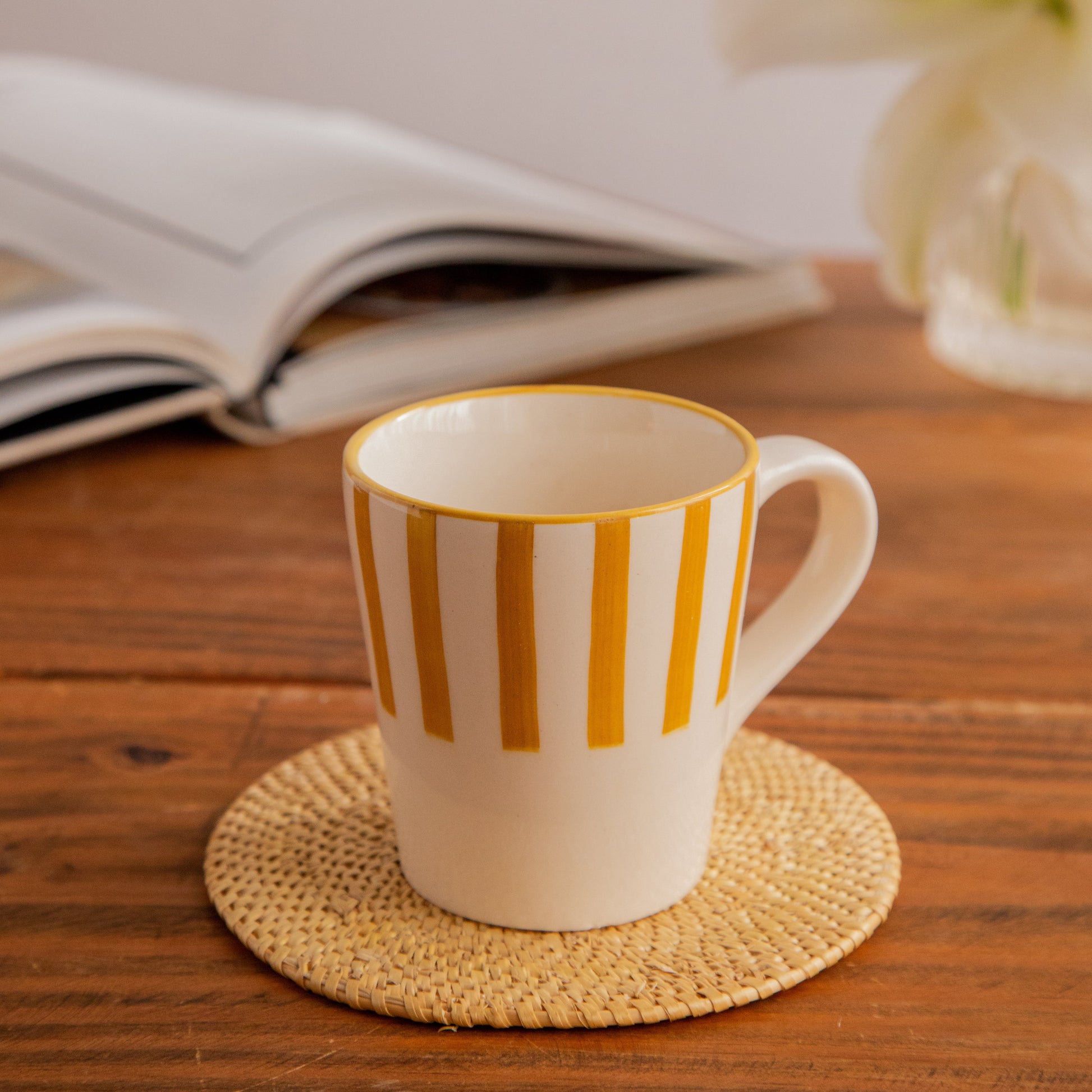 Amber Stripe Hand-Painted Ceramic Mug – 300 ml (Set of 2) 300ml