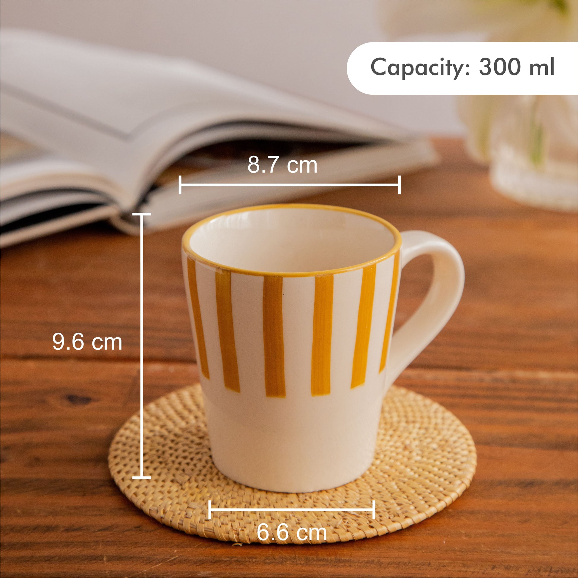 Amber Stripe Hand-Painted Ceramic Mug – 300 ml (Set of 2) 300ml