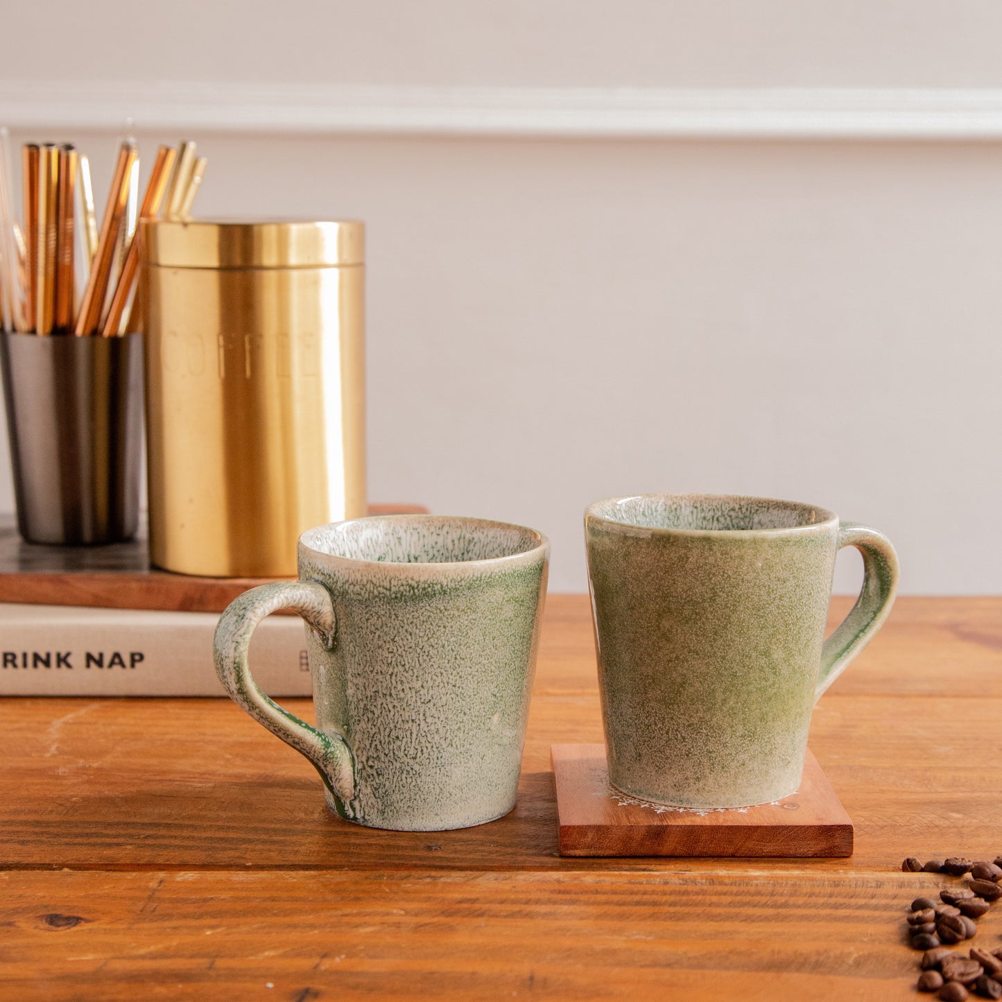 Forest Mist Hand-Painted Ceramic Mug – 300 ml (Set of 2) 300ml