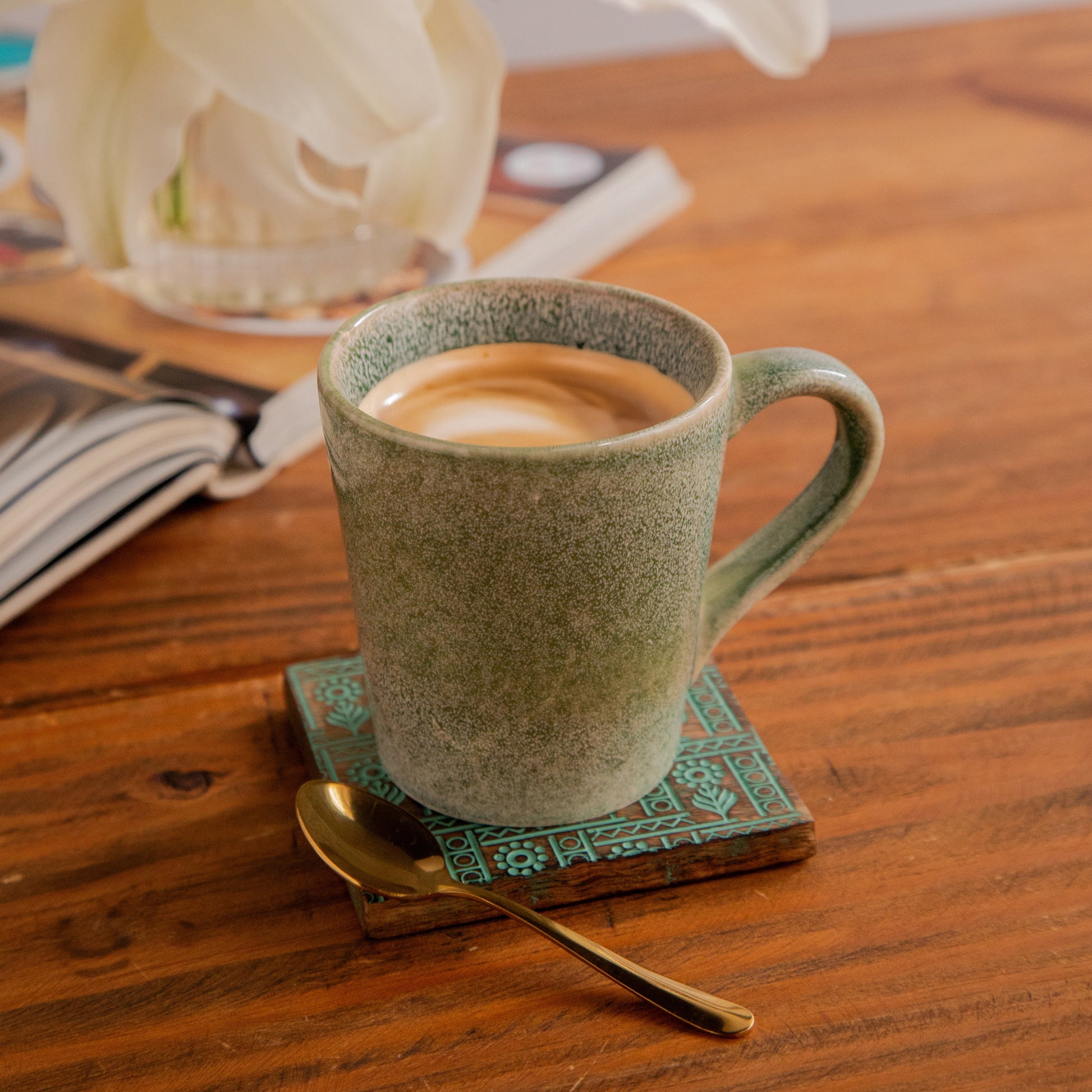 Forest Mist Hand-Painted Ceramic Mug – 300 ml (Set of 2) 300ml