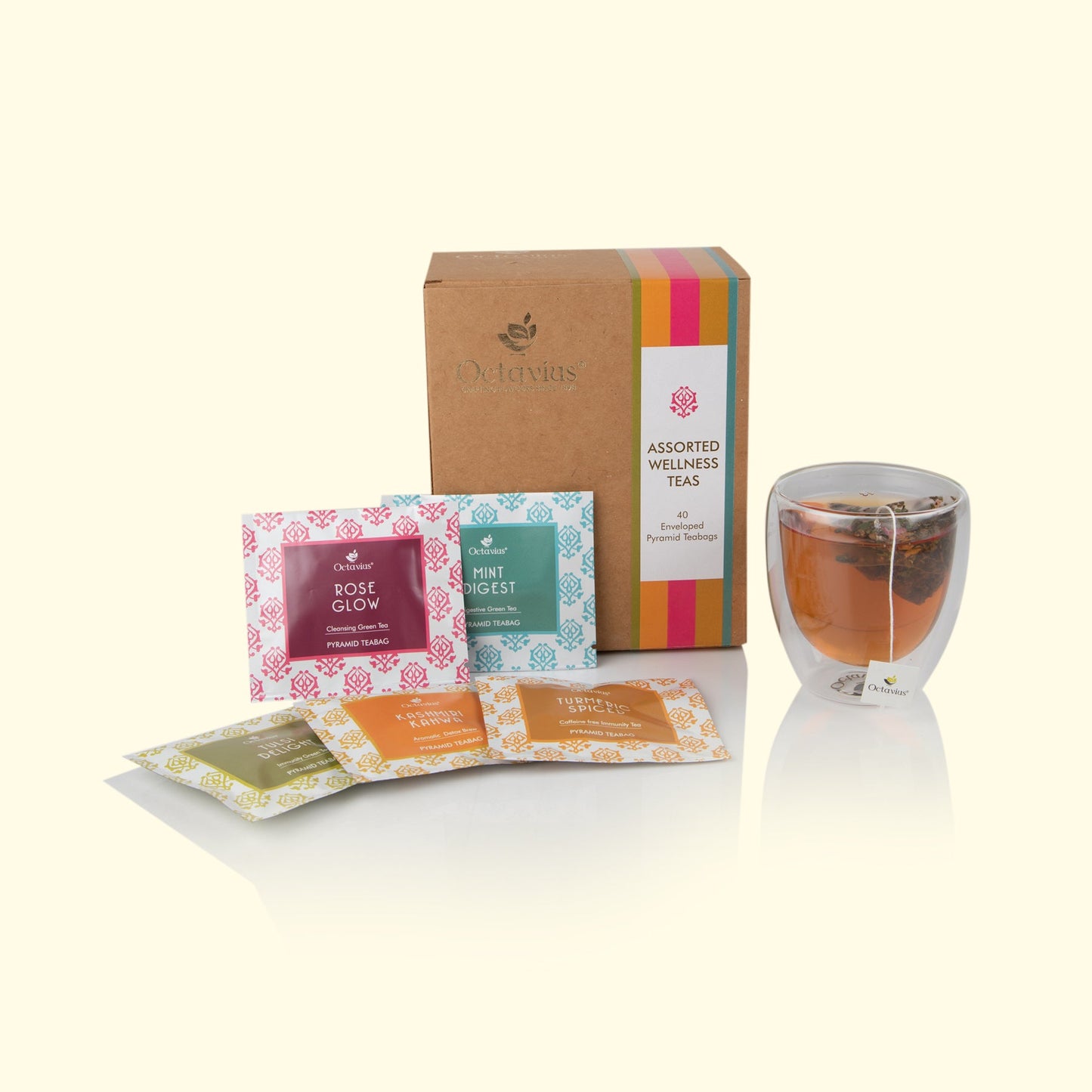 Assorted Wellness Teas   - 40 Enveloped Pyramid Tea Bags 390g