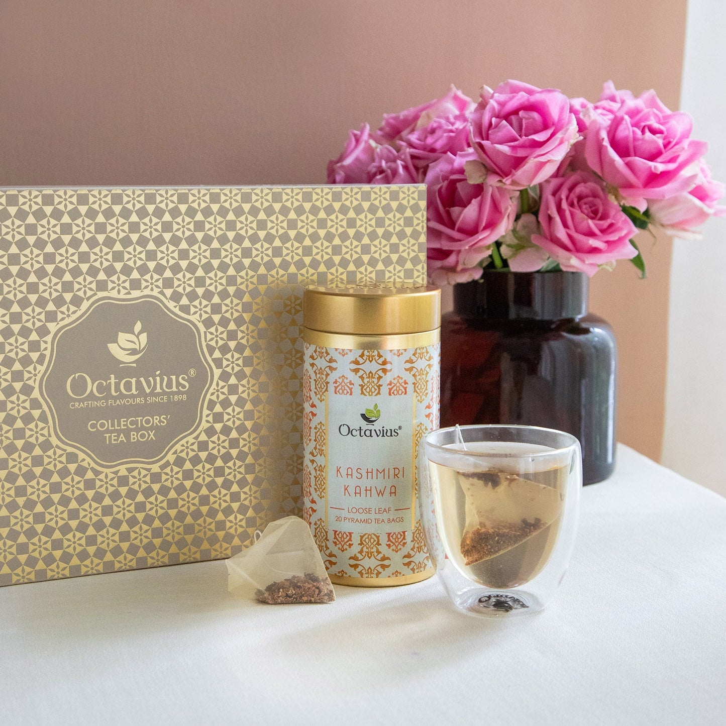 Collector’s Tea Box - Complete Tea Kit ( One Tea of your Choice and Double Wall Glasses) Kashmiri Kahwa