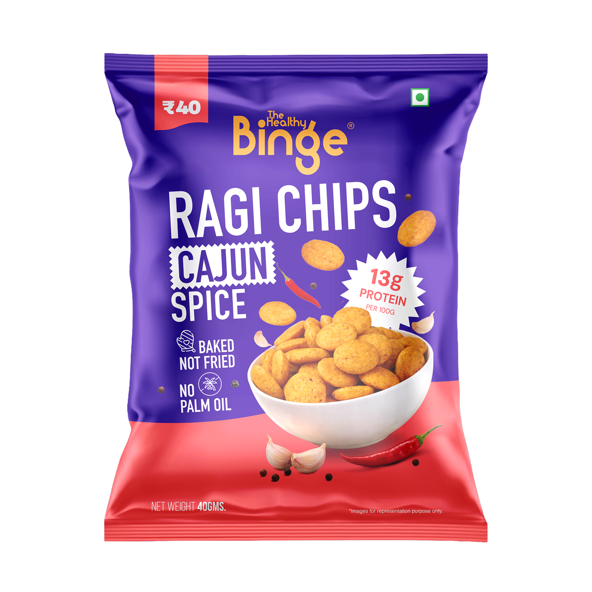 【The Healthy Binge】 Ragi Chips Cajun Spice｜ケイジャンスパイス ラギチップス｜40g×28袋