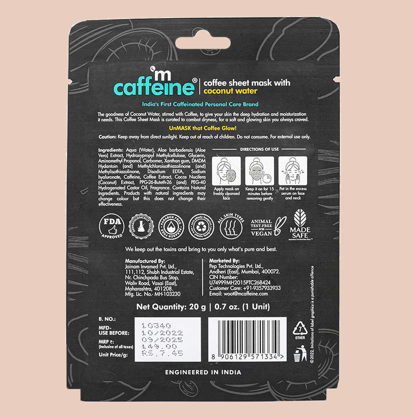 Coconut Water Coffee Sheet Mask- 20g each