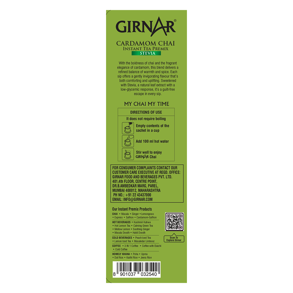Instant Cardamom Chai Premix With Stevia 10 Sachets