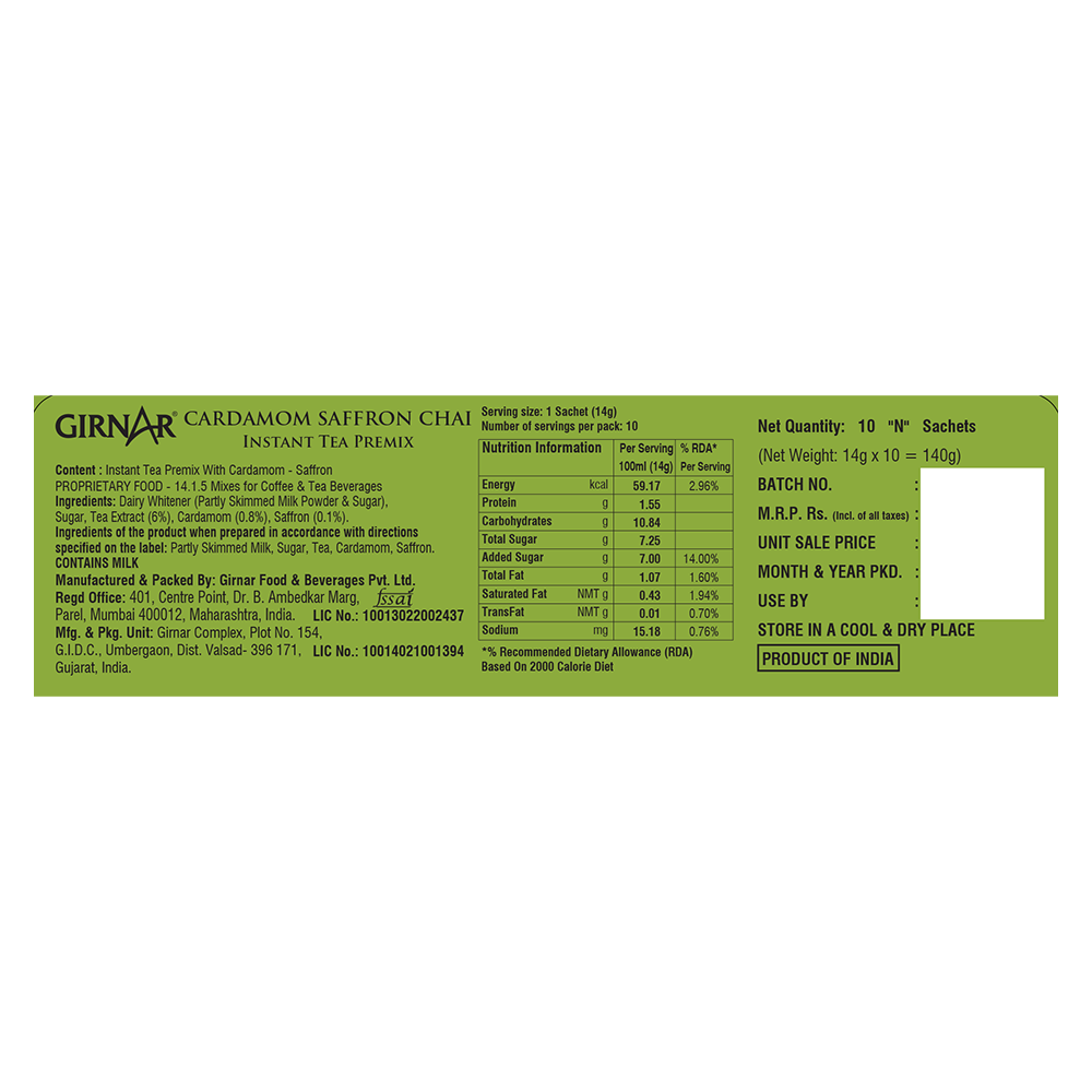 Instant Tea Premix With Cardamom-Saffron 10 Sachets