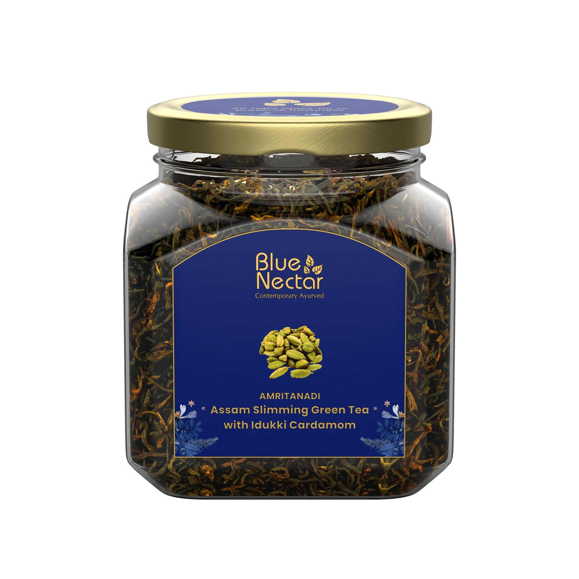 Idukki Cardamom Green Tea for Weight Management & Skincare | Air-Tight Glass Jar with Free Tea Infuser (50 g + 15 g Free | 33 cups) 50g