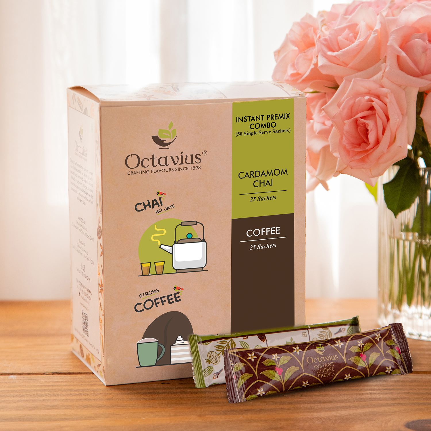 2 in 1 Instant Premix - Cardamom Chai and Coffee 50 Sachets 50sachets