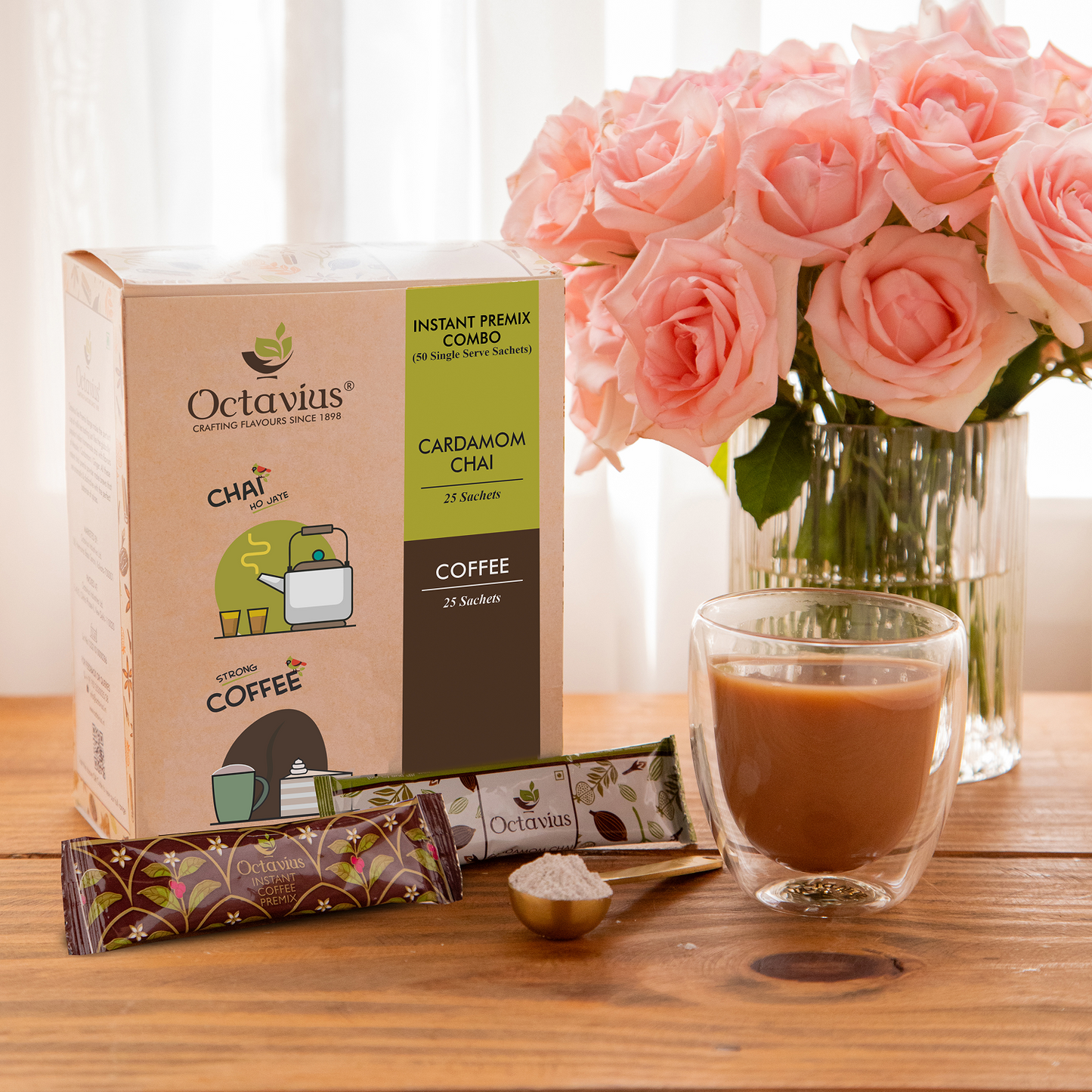 2 in 1 Instant Premix - Cardamom Chai and Coffee 50 Sachets 50sachets