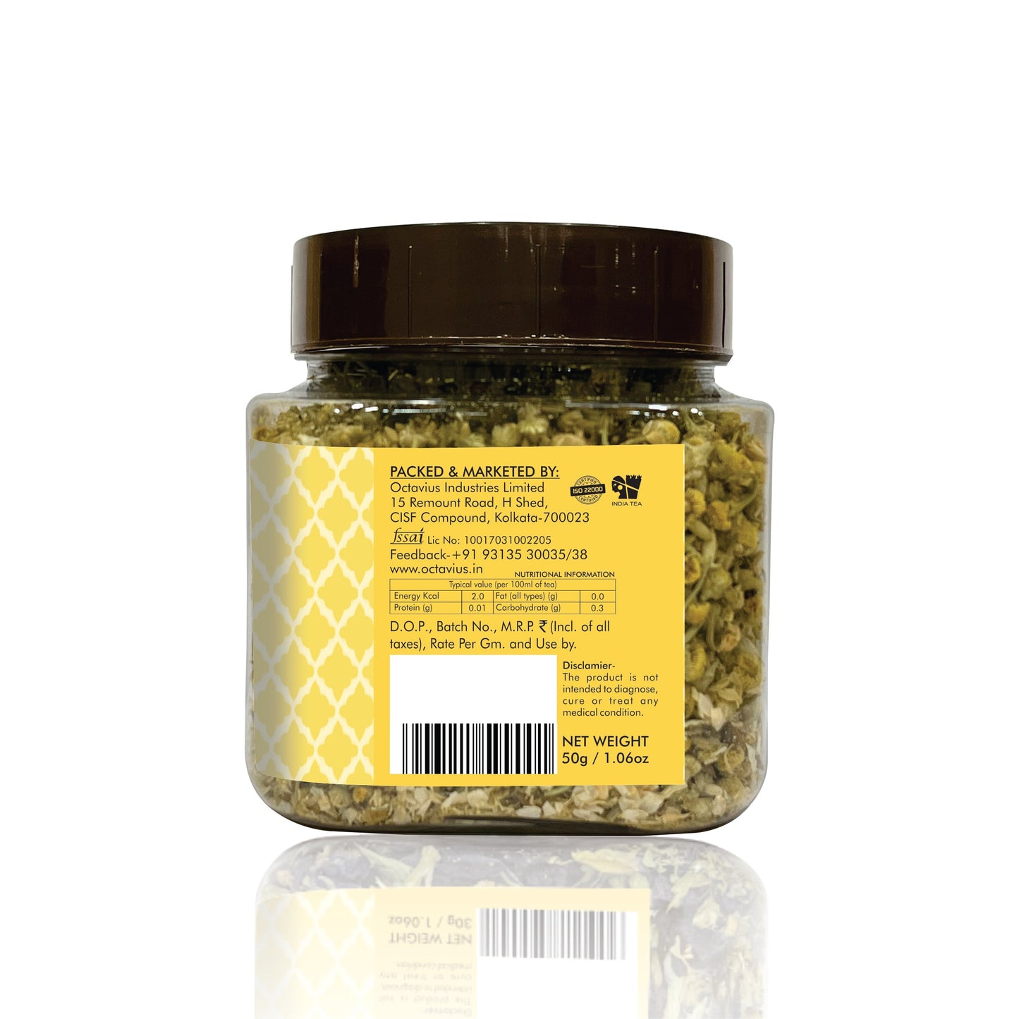 Chamomile Flower  Herbal Infusion   ( Loose Leaf )  - 50 Gms - Jar 50g