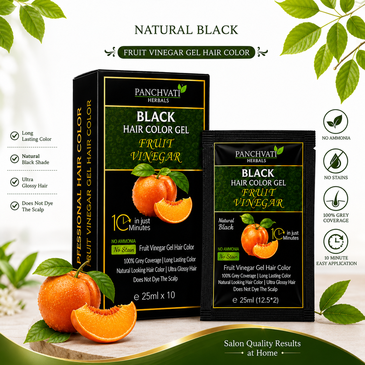 Fruit Vinegar Black Hair Color Gel 25ml x 10 Sachets