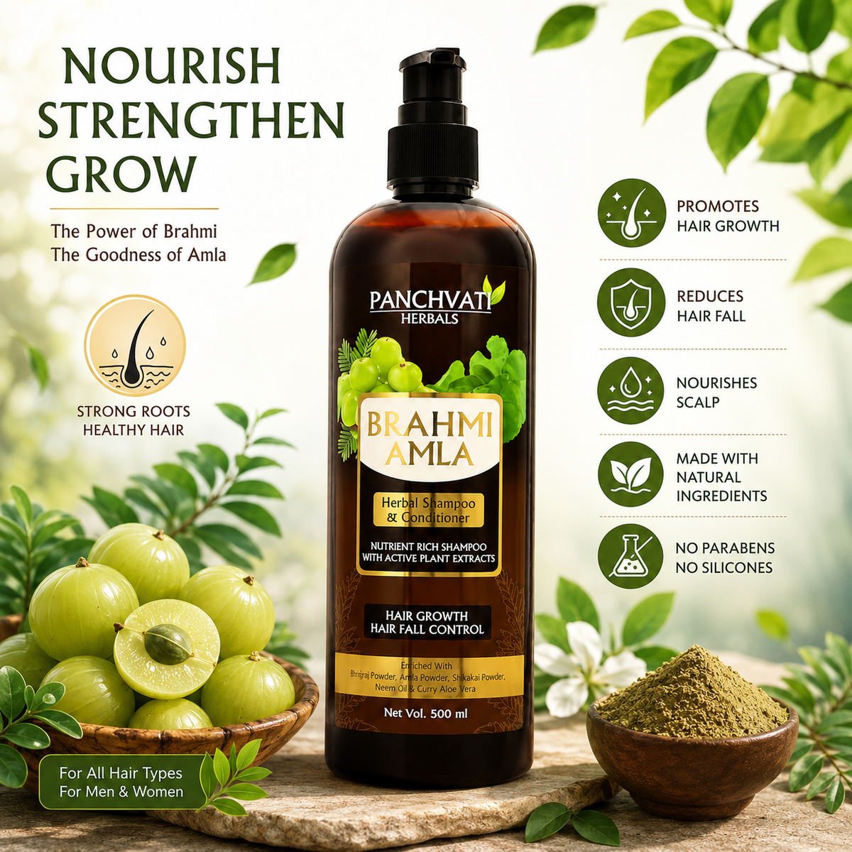 Brahmi Amla Herbal Shampoo & Conditioner 500ml x 2