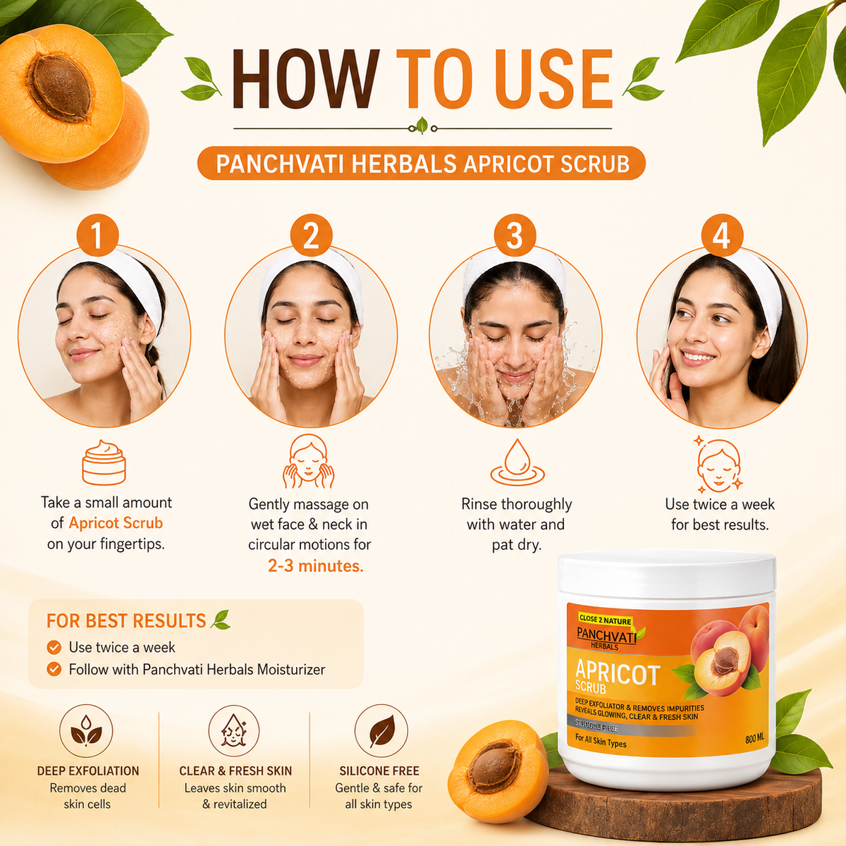 【Panchvati Herbals】 Apricot Scrub｜アプリコット スクラブ 大容量｜800ml