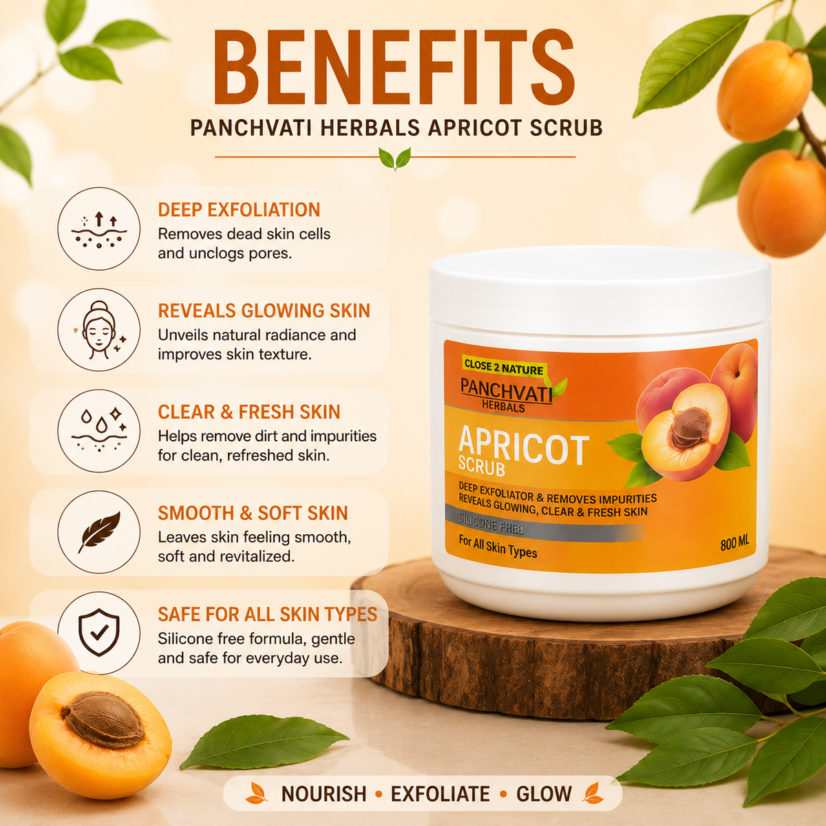 【Panchvati Herbals】 Apricot Scrub｜アプリコット スクラブ 大容量｜800ml