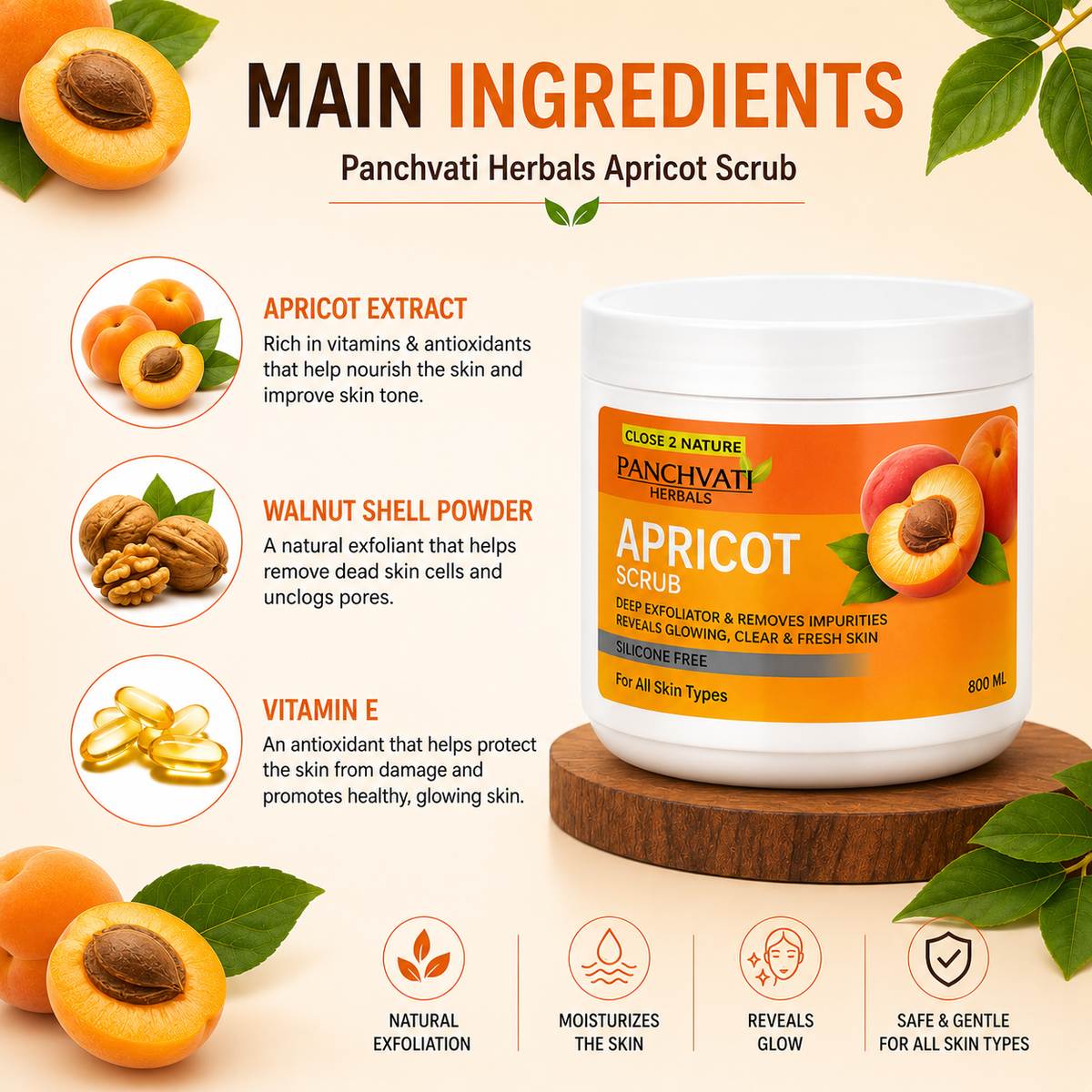 【Panchvati Herbals】 Apricot Scrub｜アプリコット スクラブ 大容量｜800ml