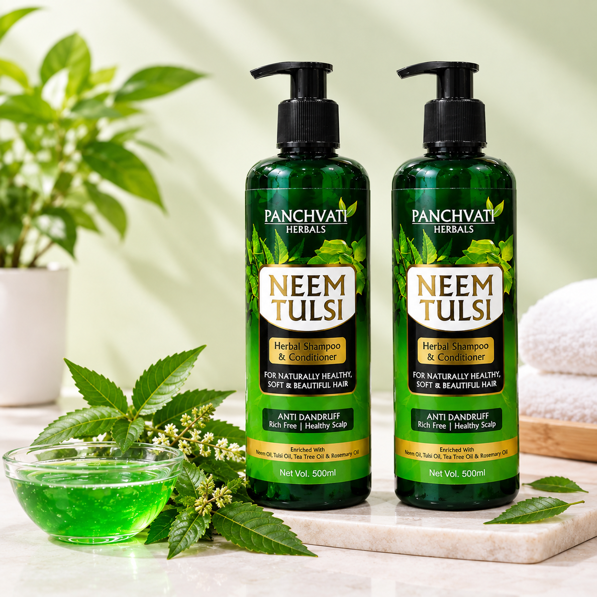Neem Tulsi Herbal Shampoo & Conditioner 500ml x 2