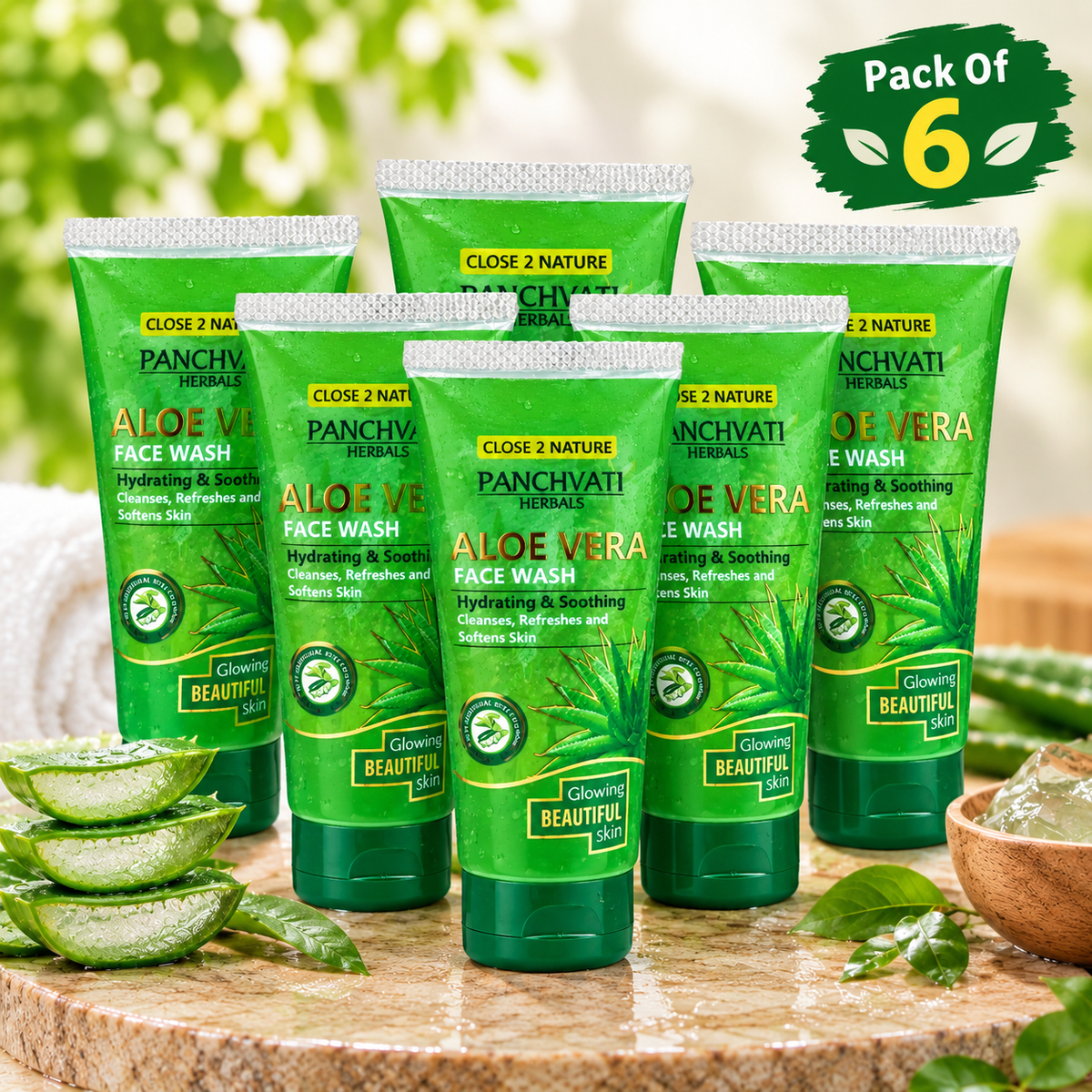 【Panchvati Herbals】 Aloe Vera Face Wash Pack of 6｜アロエベラ フェイスウォッシュ 6本セット｜60ml×6