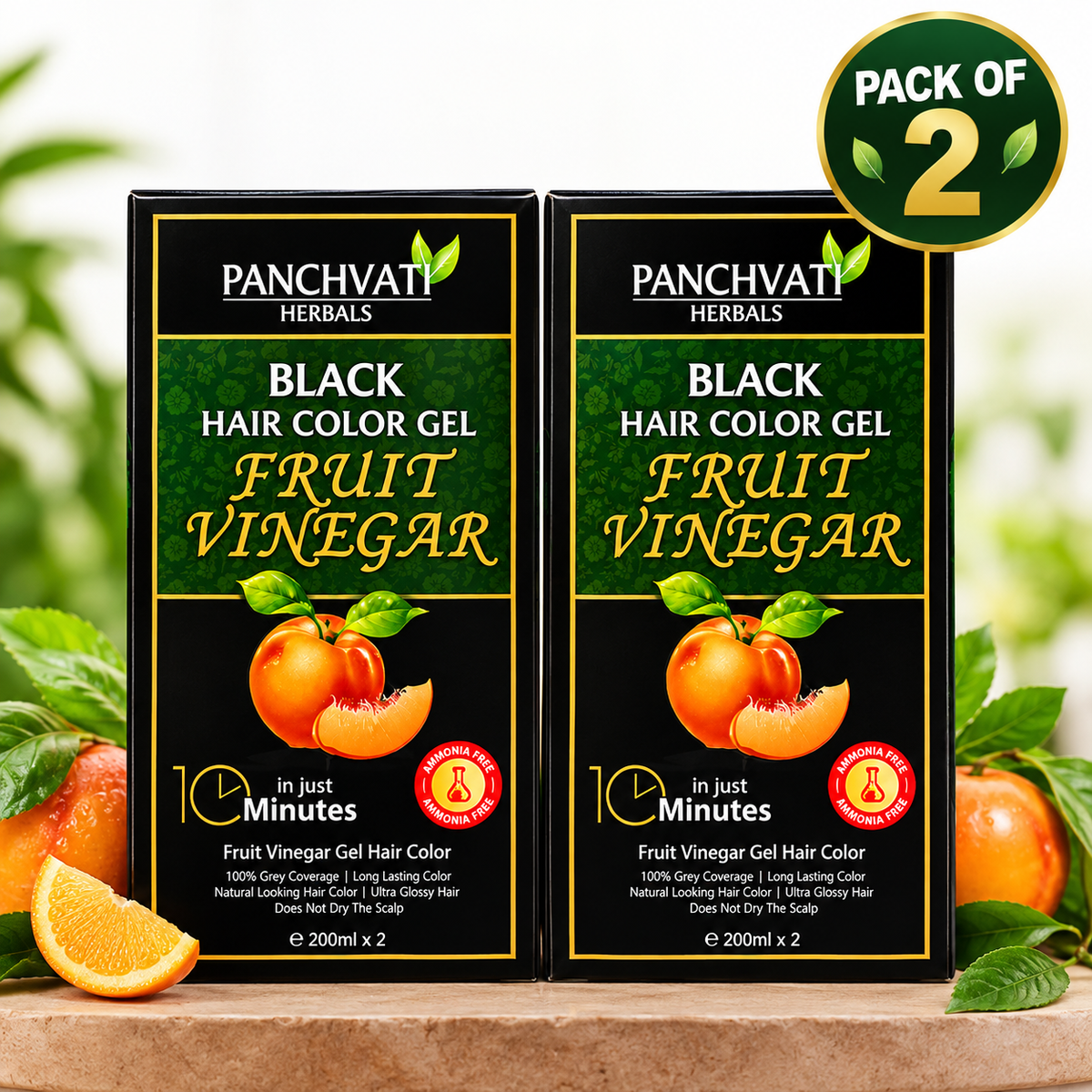 【Panchvati Herbals】 Fruit Vinegar Black Hair Color Gel｜フルーツビネガー ヘアカラージェル ブラック｜200ml×2（400ml）