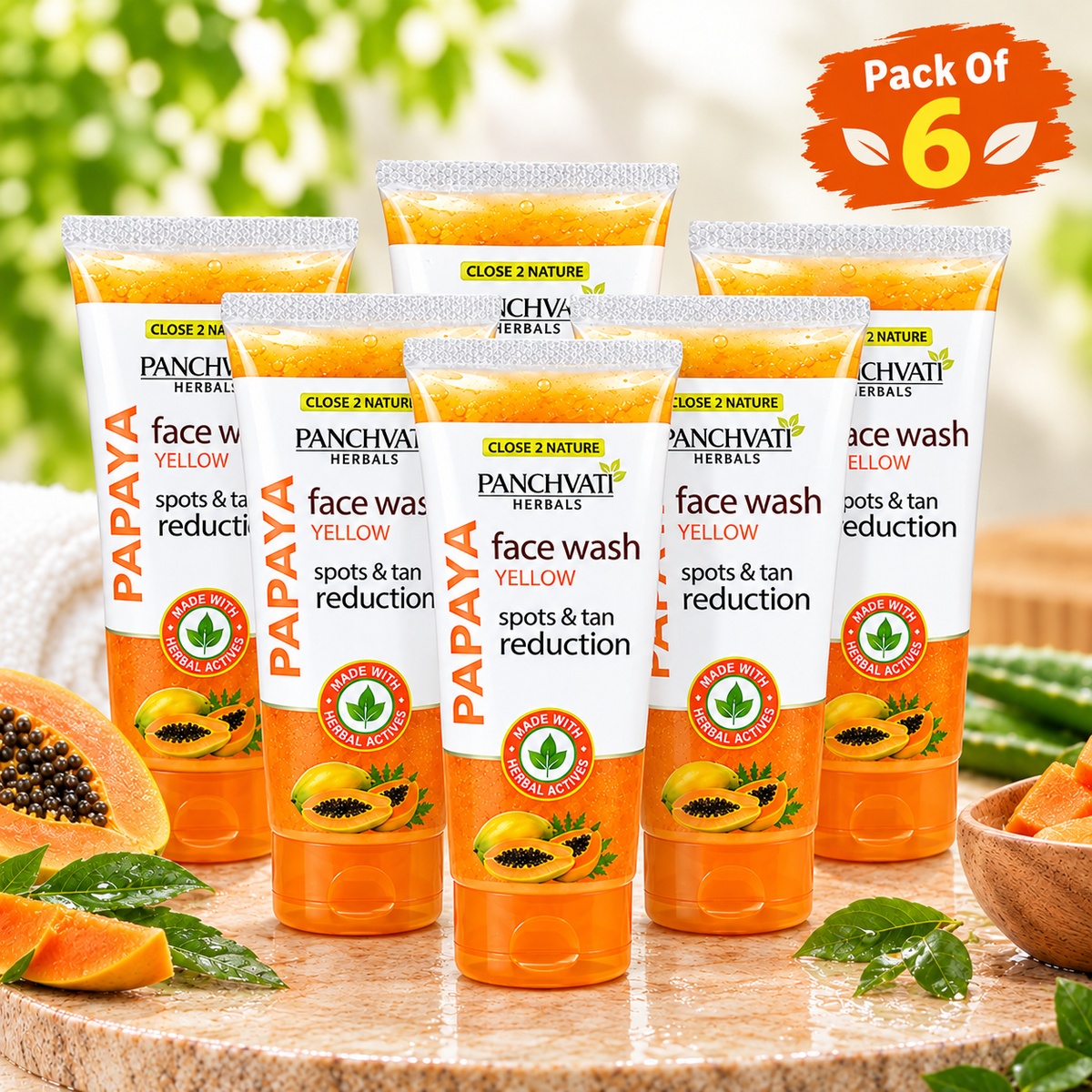 【Panchvati Herbals】 Papaya Face Wash Pack of 6｜パパイヤ フェイスウォッシュ 6本セット｜60ml×6