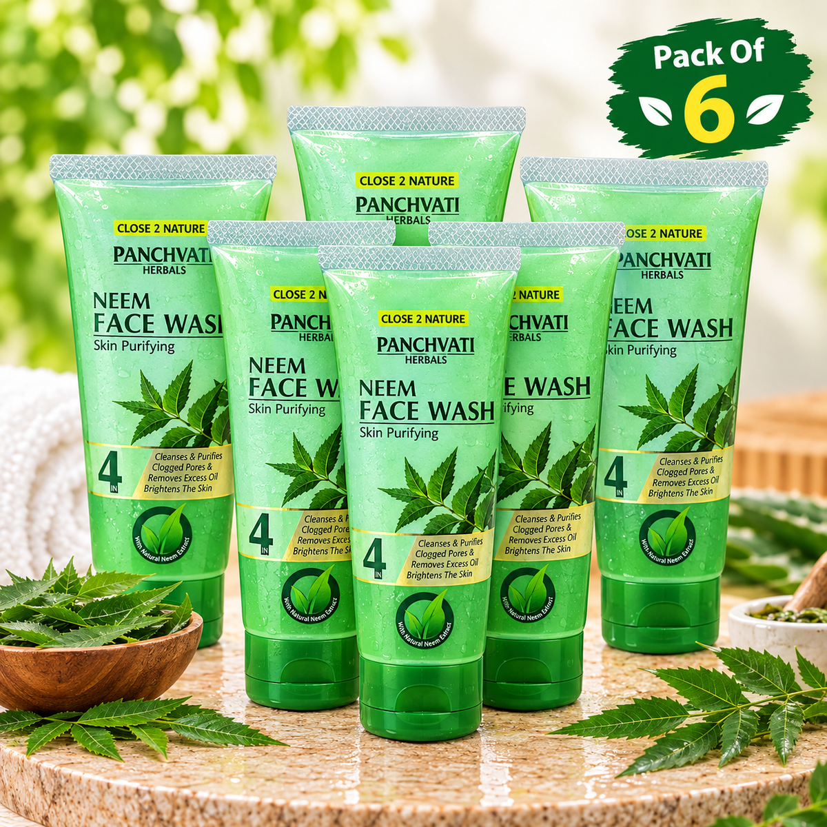 【Panchvati Herbals】 Neem Face Wash Pack of 6｜ニーム フェイスウォッシュ 6本セット｜60ml×6