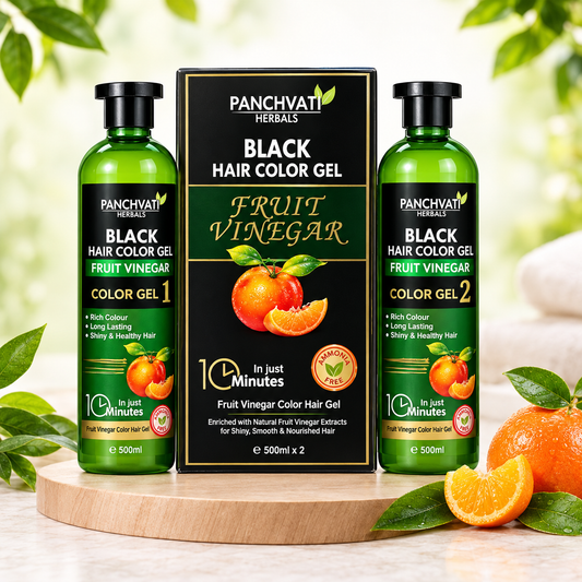 【Panchvati Herbals】 Black Hair Color Gel Fruit Vinegar｜フルーツビネガー ヘアカラージェル ブラック 大容量｜500ml×2（1L）
