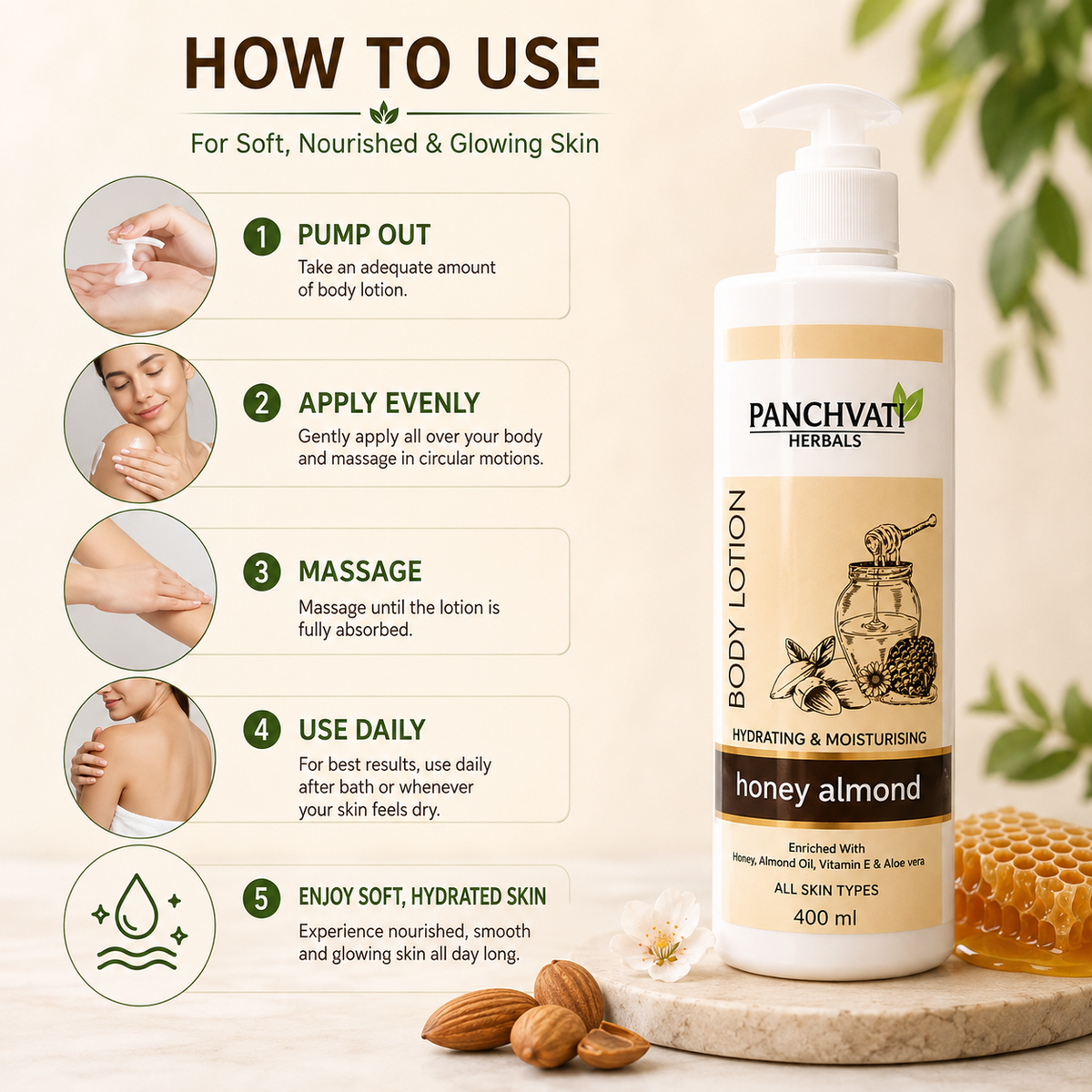 【Panchvati Herbals】 Honey Almond Body Lotion｜ハニー＆アーモンド ボディローション｜400ml