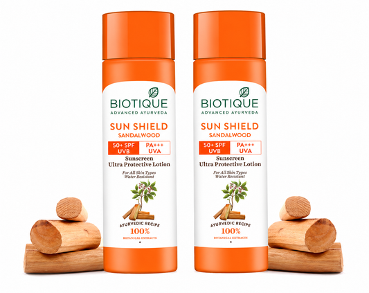 【Biotique】 Sun Shield Sandalwood 50+ SPF Sunscreen Lotion (Pack of 2)｜サンシールド サンダルウッド 日焼け止めローション SPF50+｜120ml×2本