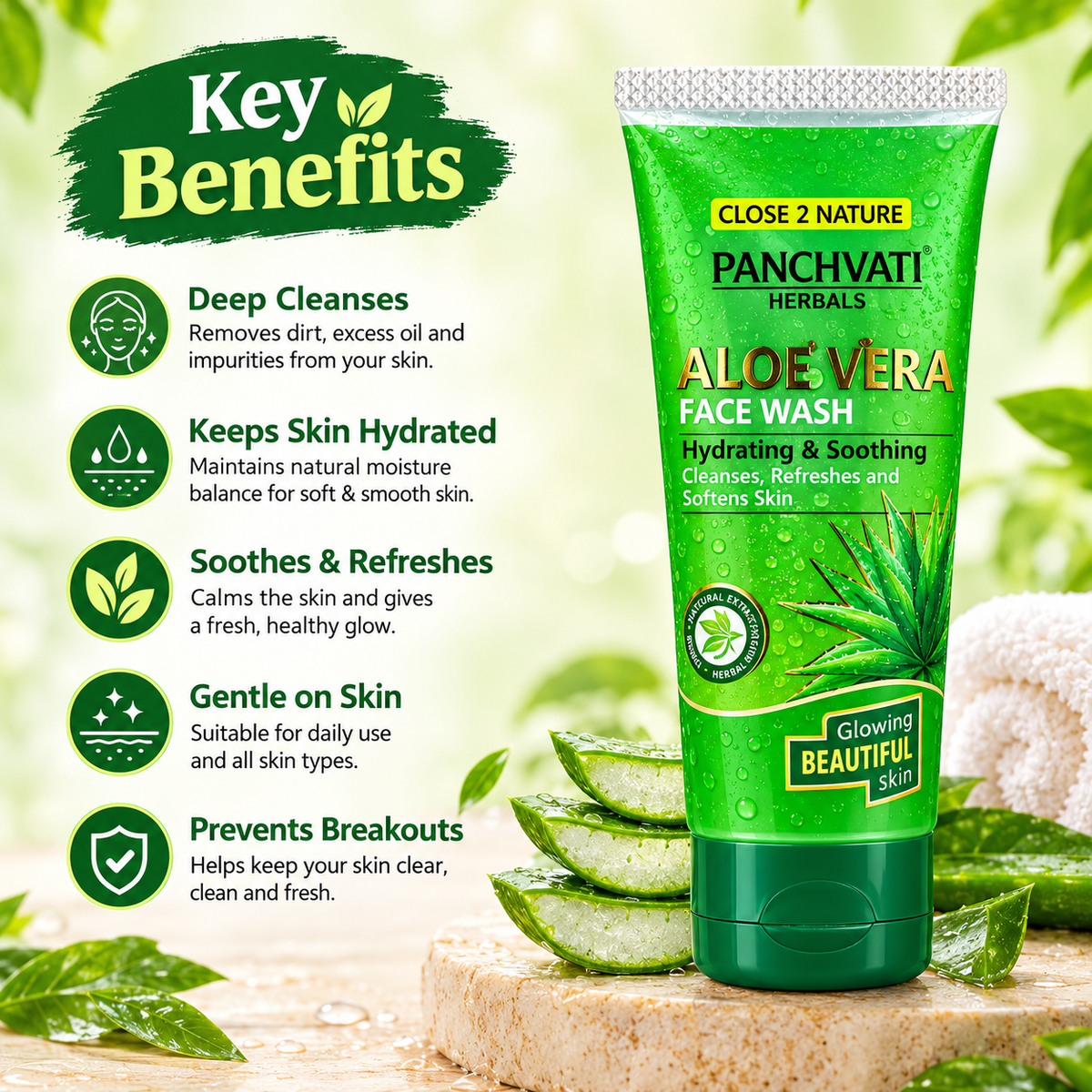 【Panchvati Herbals】 Aloe Vera Face Wash Pack of 6｜アロエベラ フェイスウォッシュ 6本セット｜60ml×6