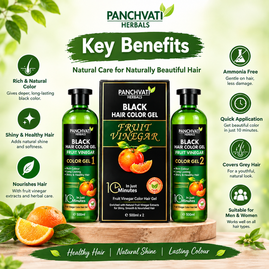 【Panchvati Herbals】 Black Hair Color Gel Fruit Vinegar｜フルーツビネガー ヘアカラージェル ブラック 大容量｜500ml×2（1L）