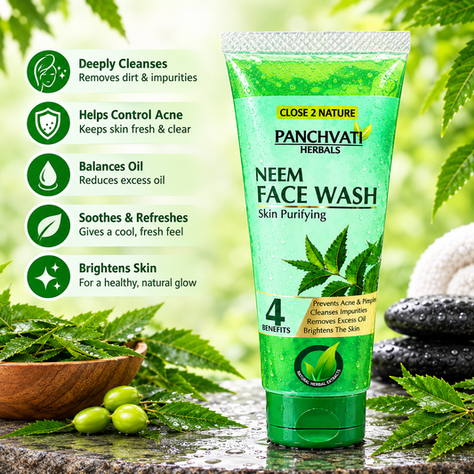 【Panchvati Herbals】 Neem Face Wash Pack of 6｜ニーム フェイスウォッシュ 6本セット｜60ml×6