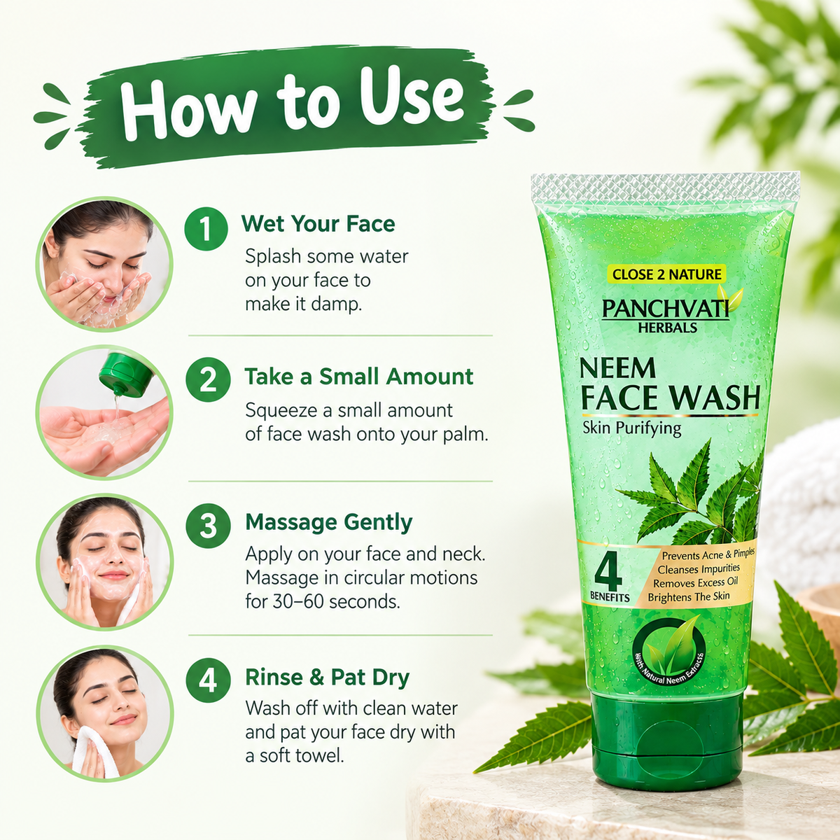 【Panchvati Herbals】 Neem Face Wash Pack of 6｜ニーム フェイスウォッシュ 6本セット｜60ml×6