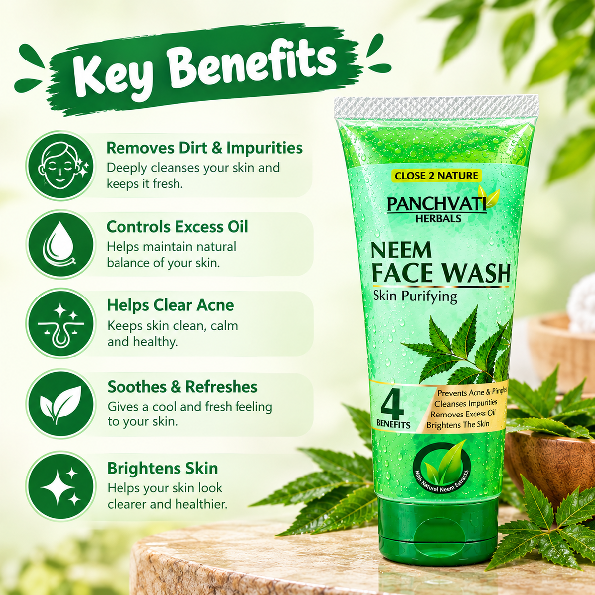 【Panchvati Herbals】 Neem Face Wash Pack of 6｜ニーム フェイスウォッシュ 6本セット｜60ml×6