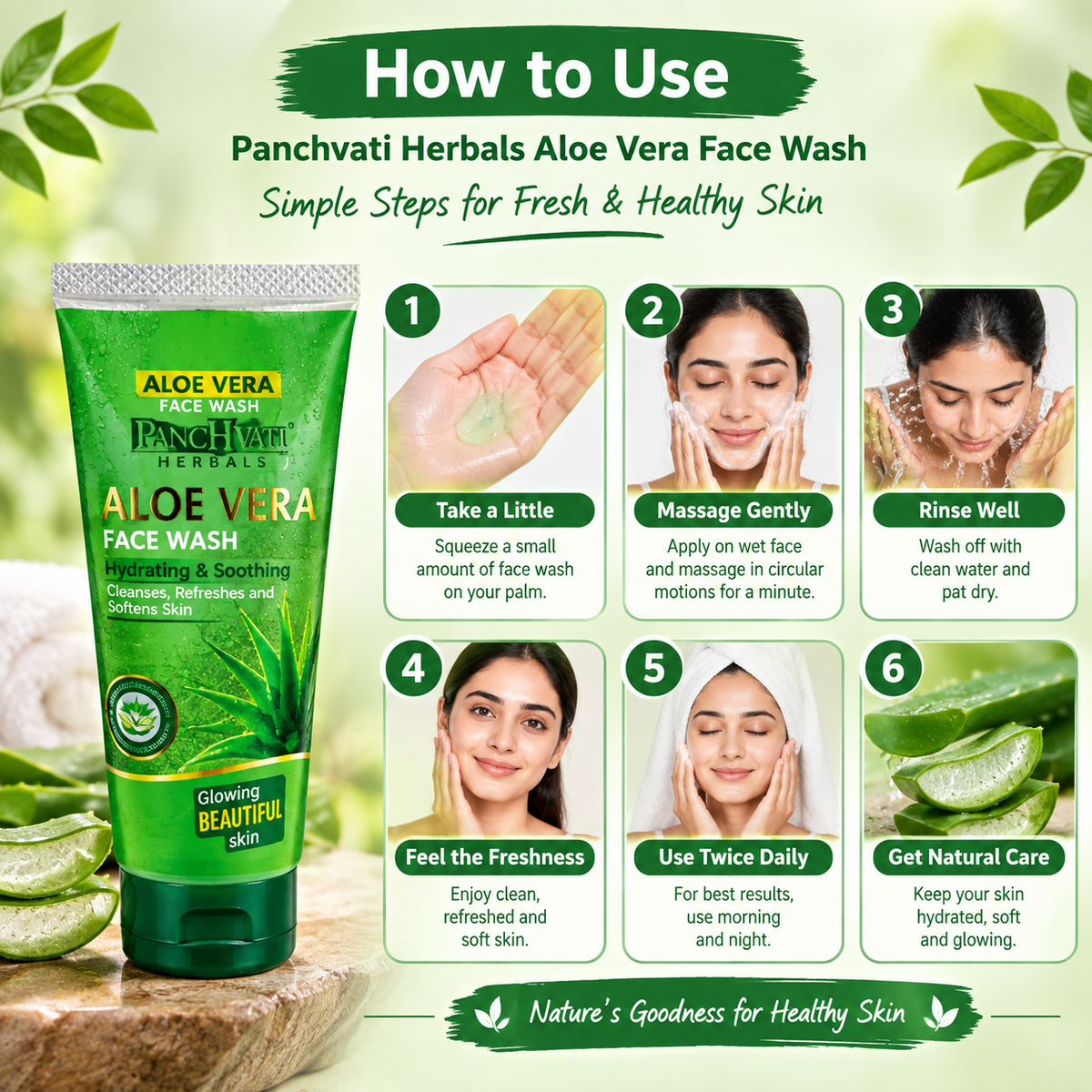 【Panchvati Herbals】 Aloe Vera Face Wash Pack of 6｜アロエベラ フェイスウォッシュ 6本セット｜60ml×6