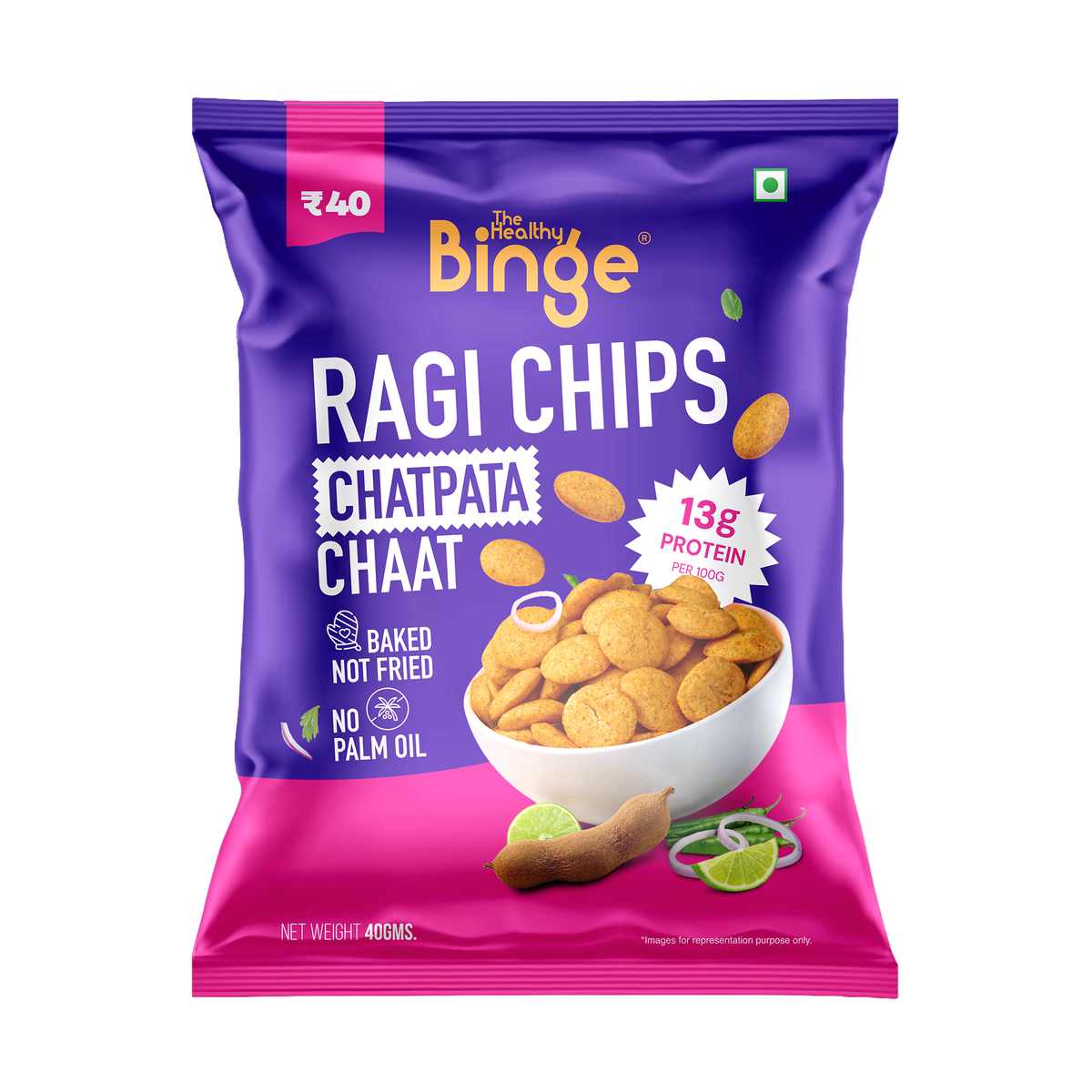 【The Healthy Binge】 Ragi Chips Chatpata Chaat｜チャトパタチャート ラギチップス｜40g×14袋