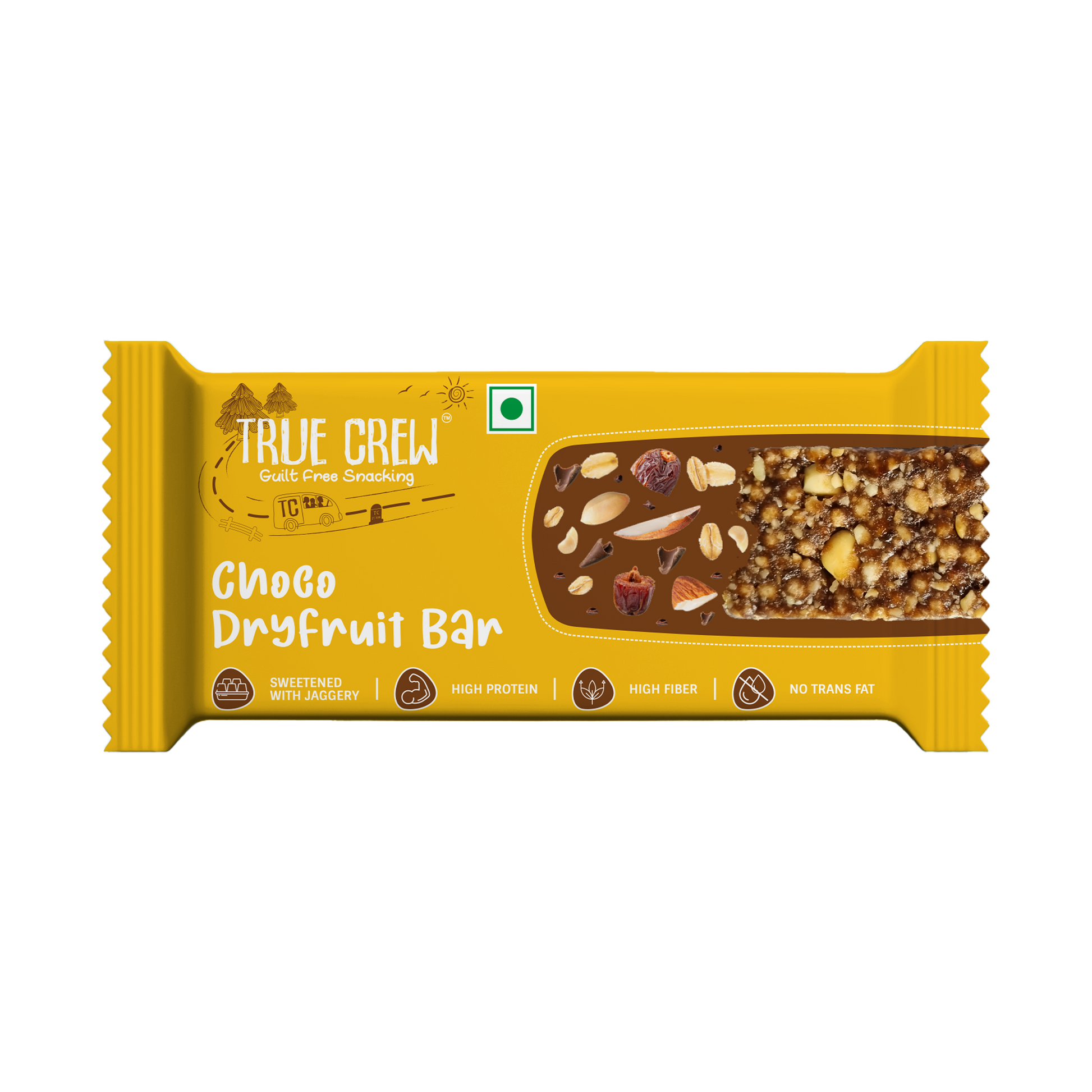 TRUE CREW - Choco Dryfruit Bar, 25 g Each (Pack of 10) 25gx10