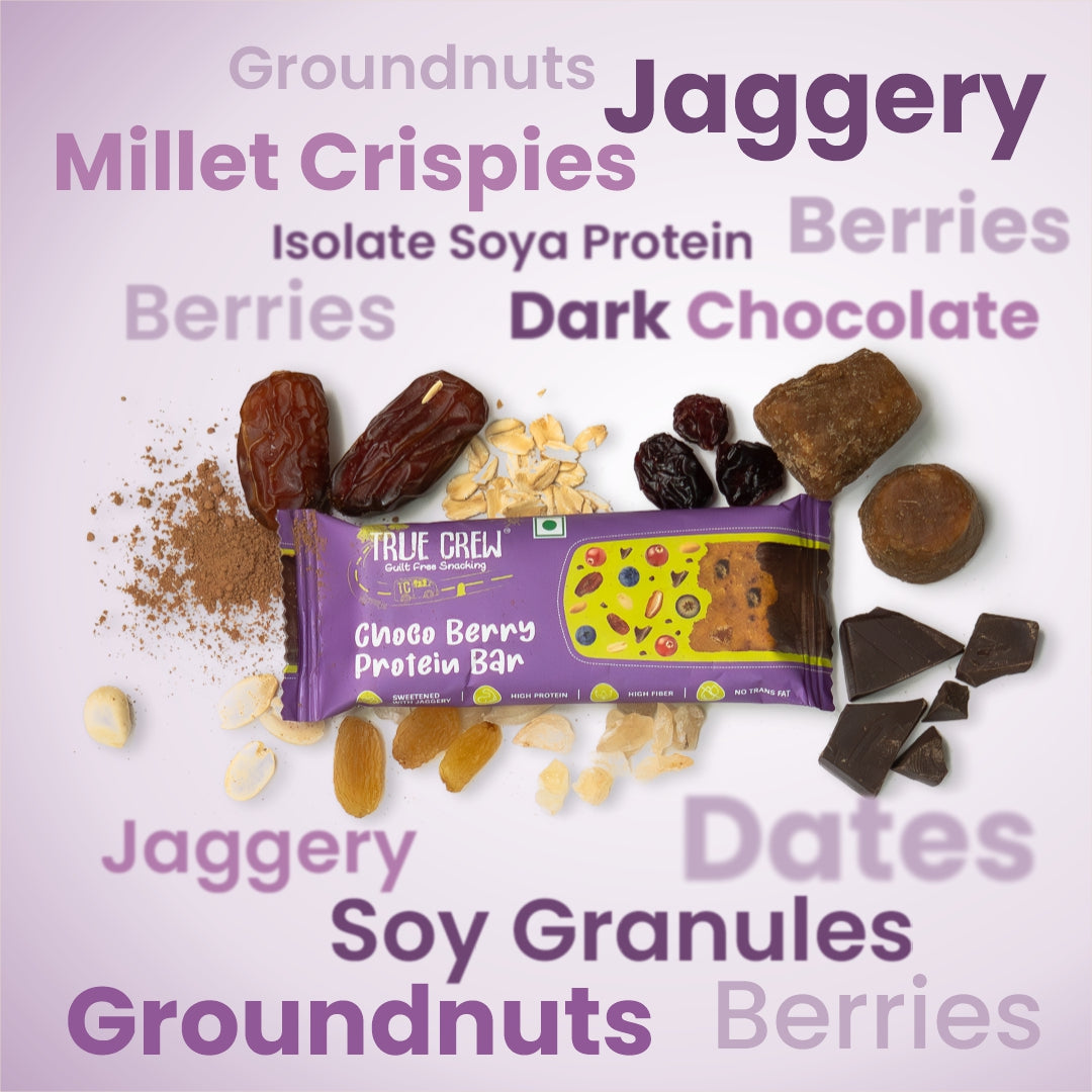TRUE CREW - Choco Berry Protein Bar, 25 g Each (Pack of 10) 25gx10
