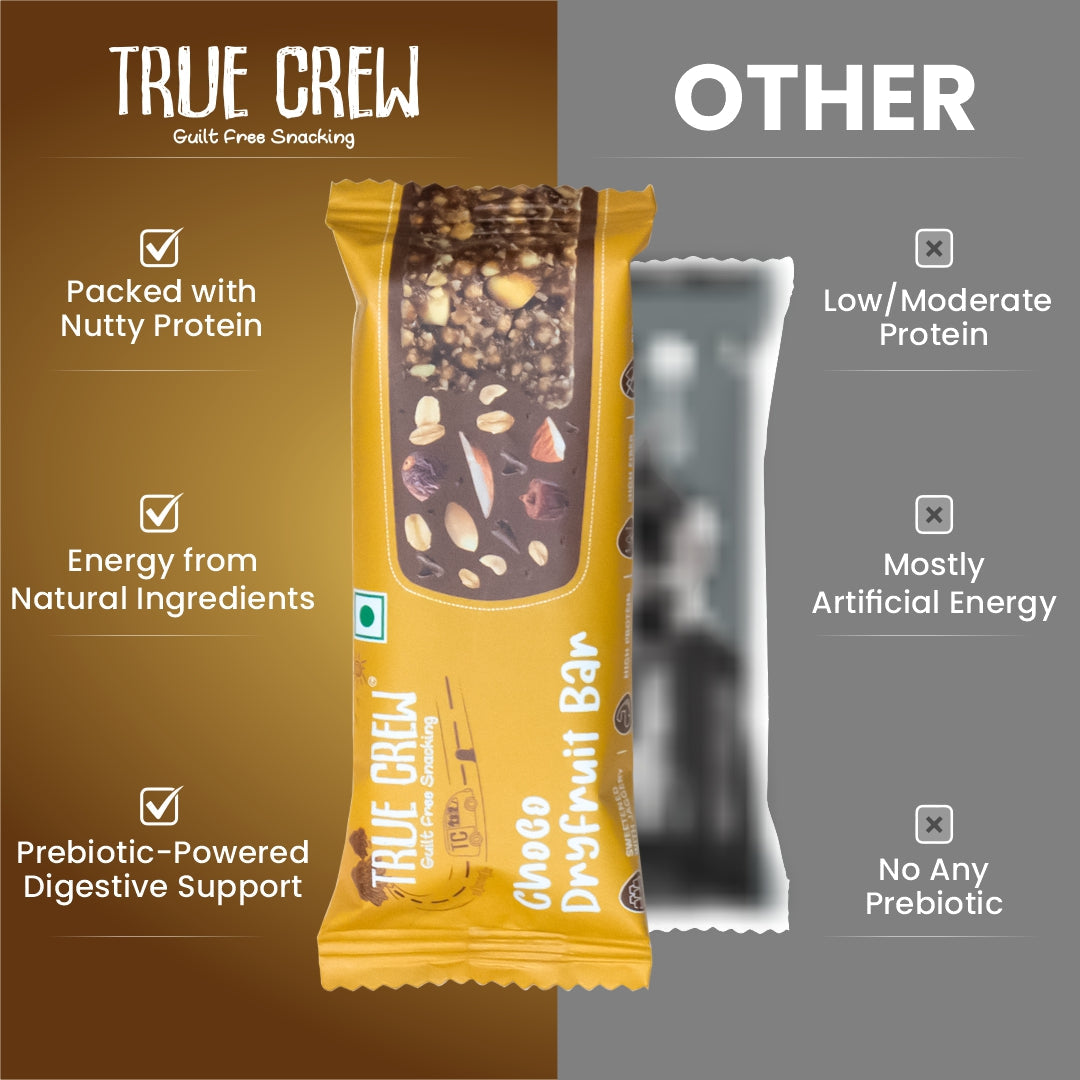 TRUE CREW - Choco Dryfruit Bar, 25 g Each (Pack of 10) 25gx10