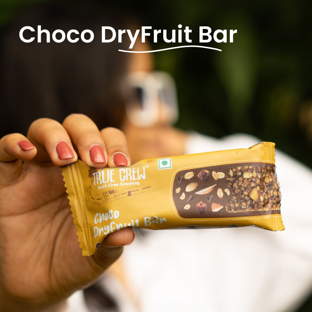 TRUE CREW - Choco Dryfruit Bar, 25 g Each (Pack of 10) 25gx10