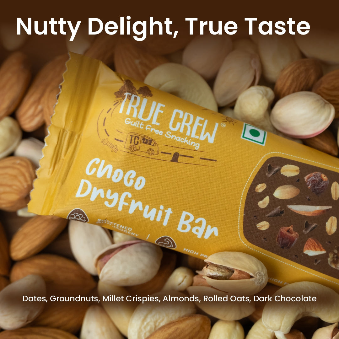 TRUE CREW - Choco Dryfruit Bar, 25 g Each (Pack of 10) 25gx10