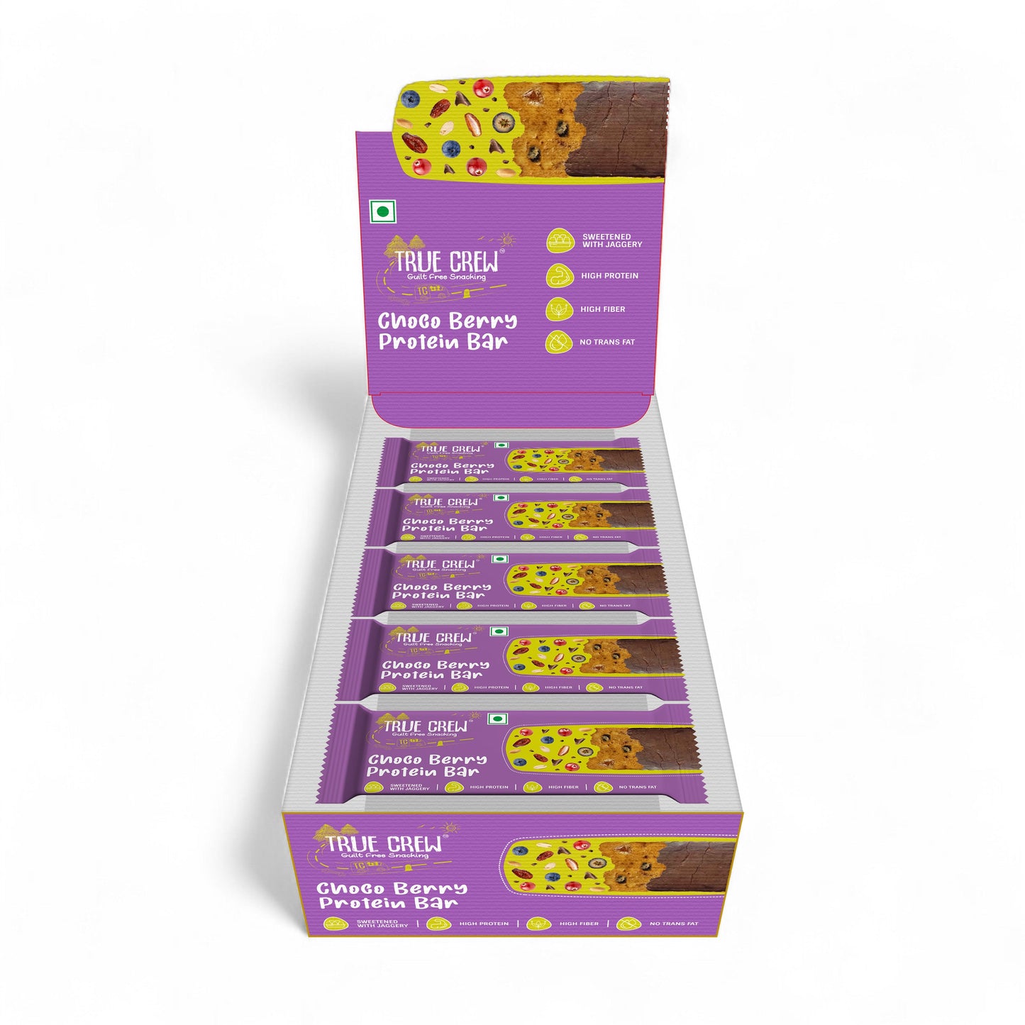 TRUE CREW - Choco Berry Protein Bar, 25 g Each (Pack of 10) 25gx10