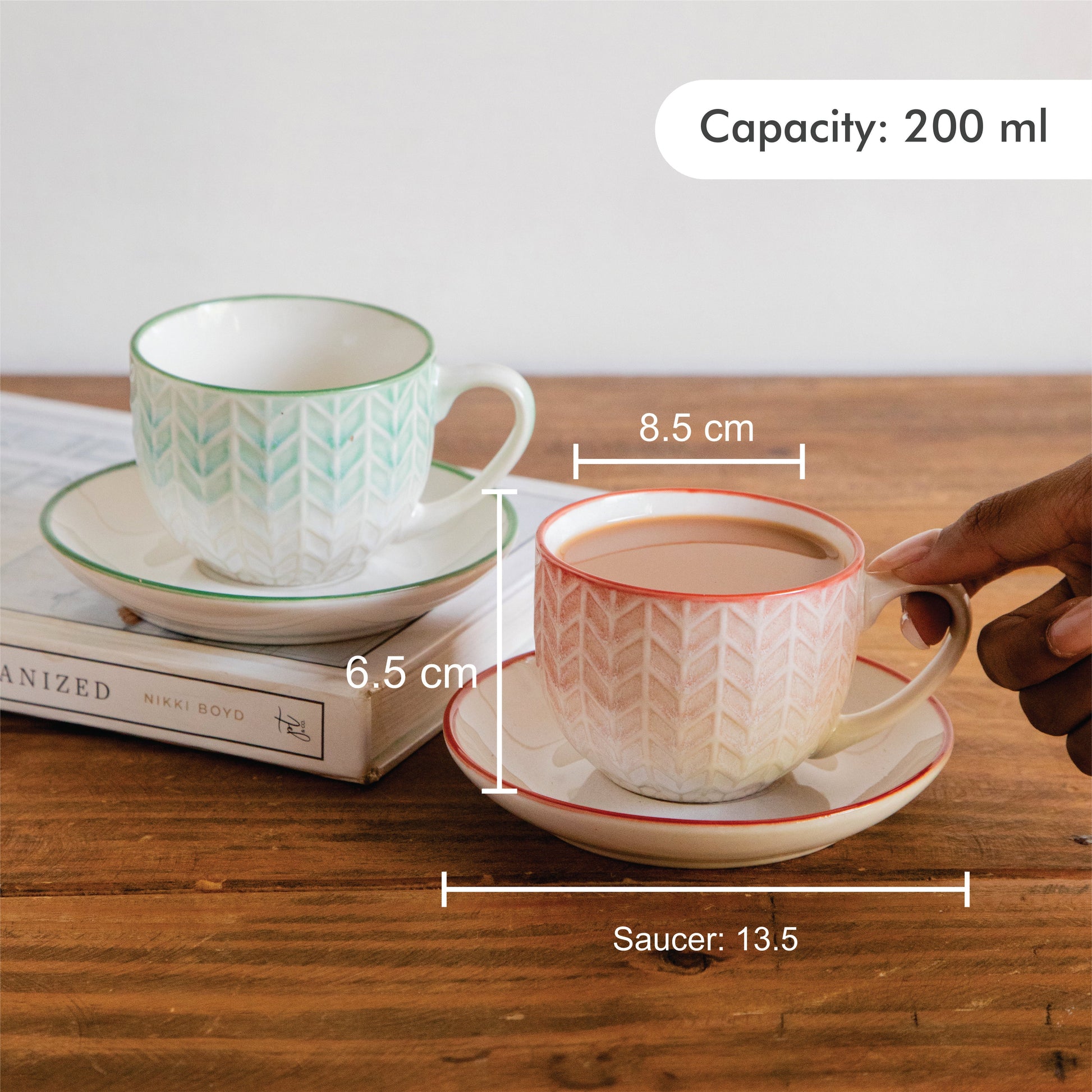 Chroma Charm Tea Set – Set of 4 Cups & Saucers (200 ml each) 200ml