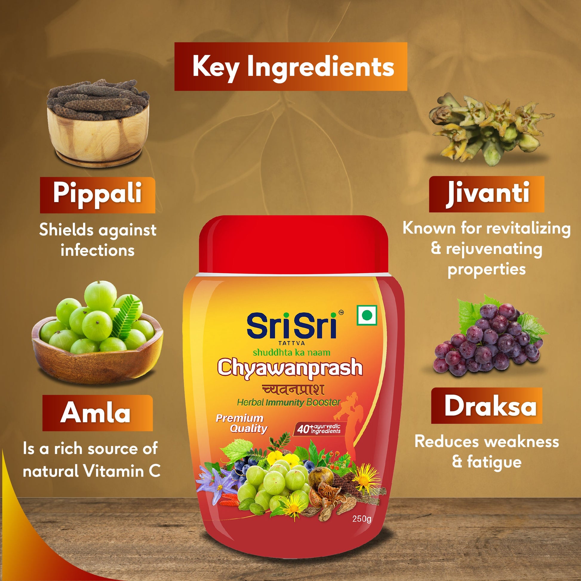Chyawanprash - Herbal Immunity Booster with 40+ Ayurvedic Ingredients for Better Strength and Stamina, 250 g 250g