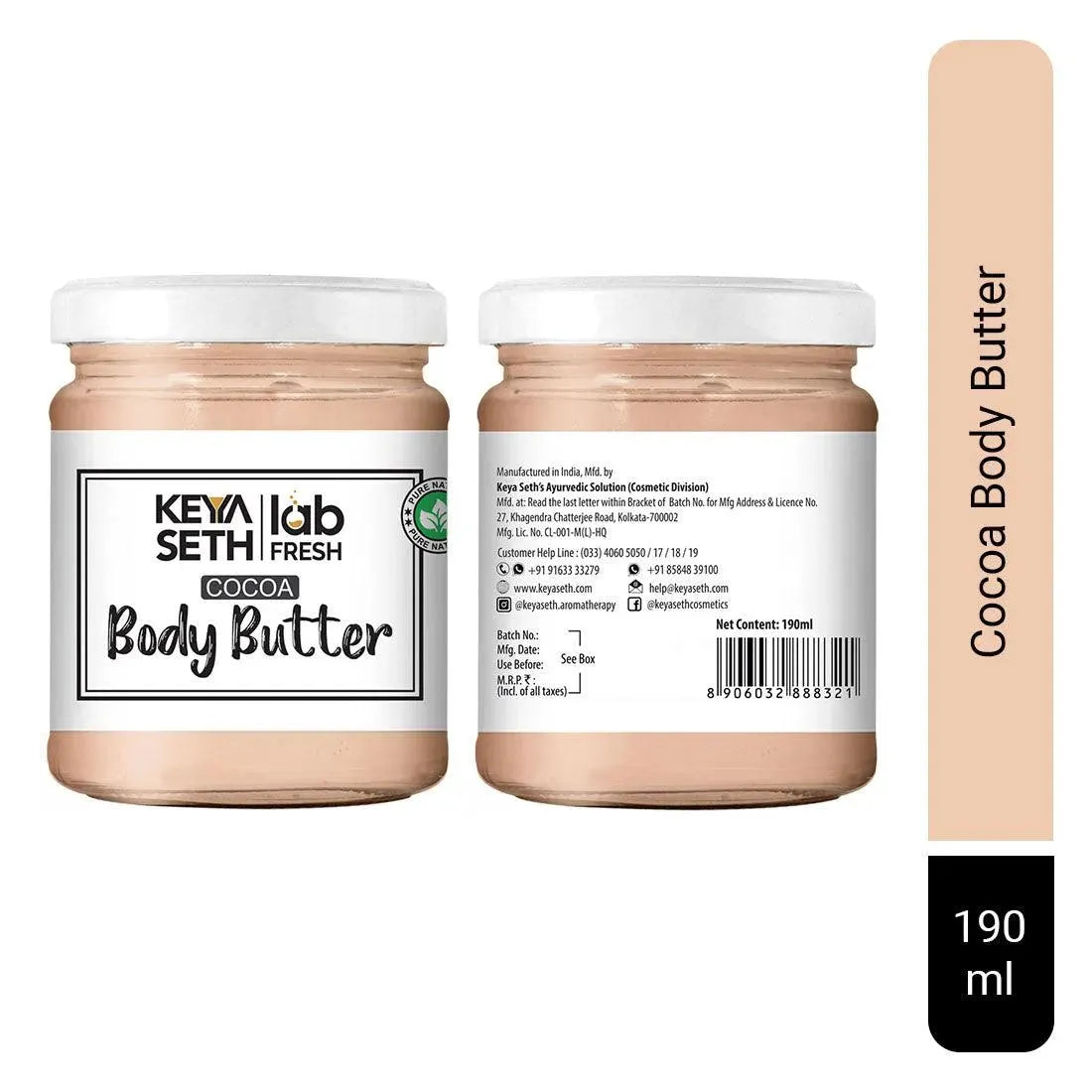 Lab Fresh Cocoa Body Butter with Almond & Coconut Oil for 24hrs Moisturization, Heals Softens Relieves Rough, Dry Skin for Men & Women All Skin Types 190g