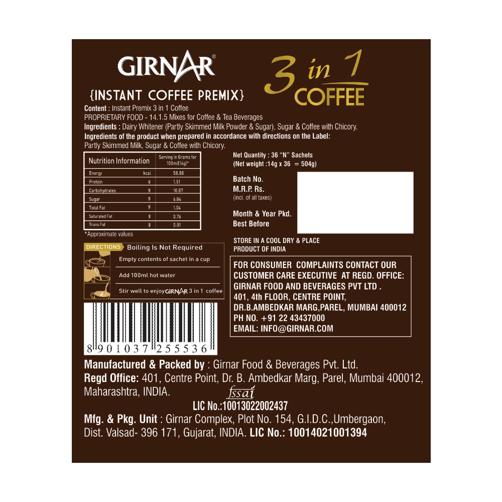 Instant Premix 3 In 1 Coffee 36 Sachets