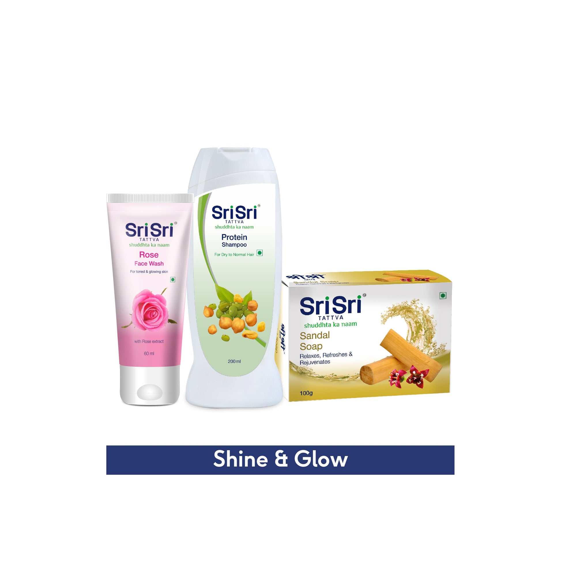 Shine and Glow ( Sandal Soap, Protein Shampoo , Rose Face Wash) 360g